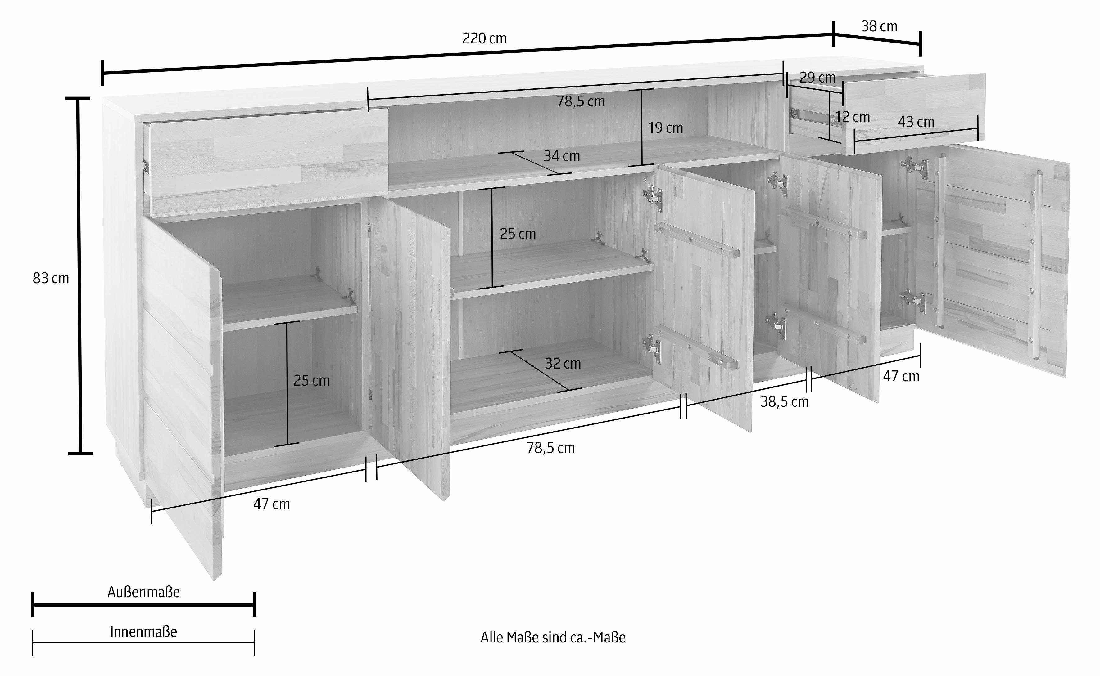 Home affaire Dressoir Commode, breedte 220 cm, deels massief, FSC®-gecertificeerd