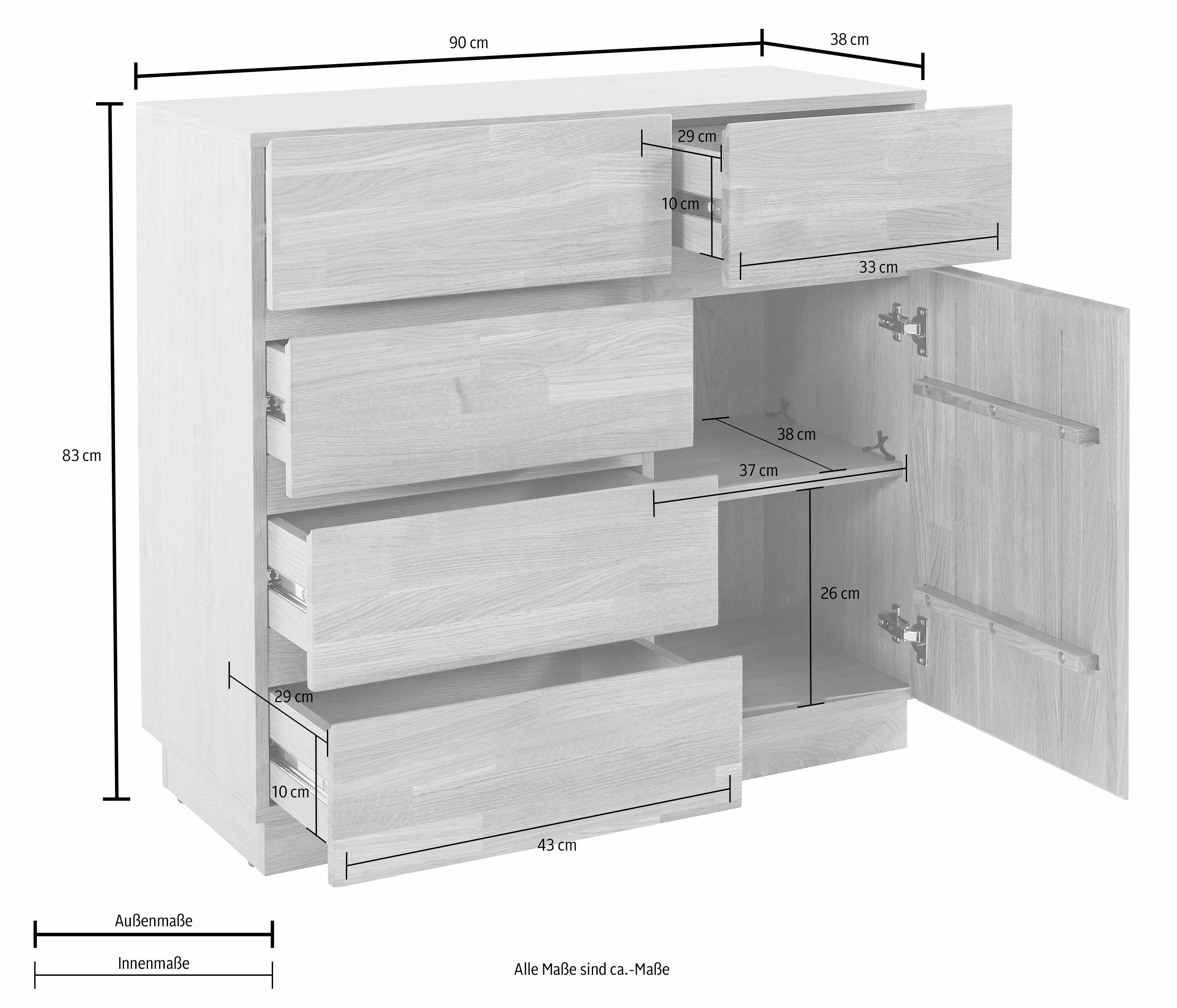 Home affaire Kast Laima Breedte 90 cm, met 5 lades, deels massief, FSC®-gecertificeerd