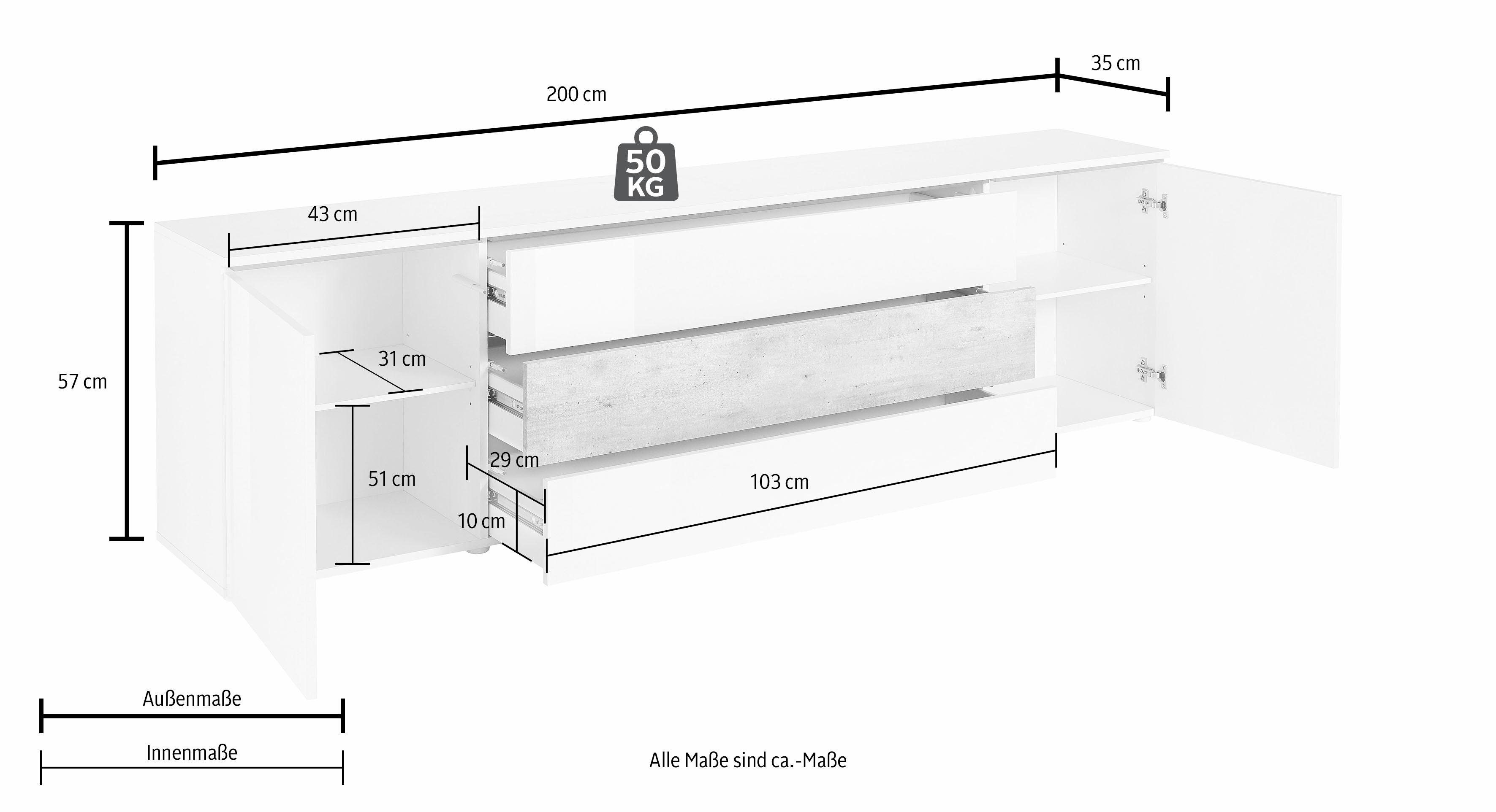 borchardt Möbel Tv-meubel San Diego Breedte 200 cm