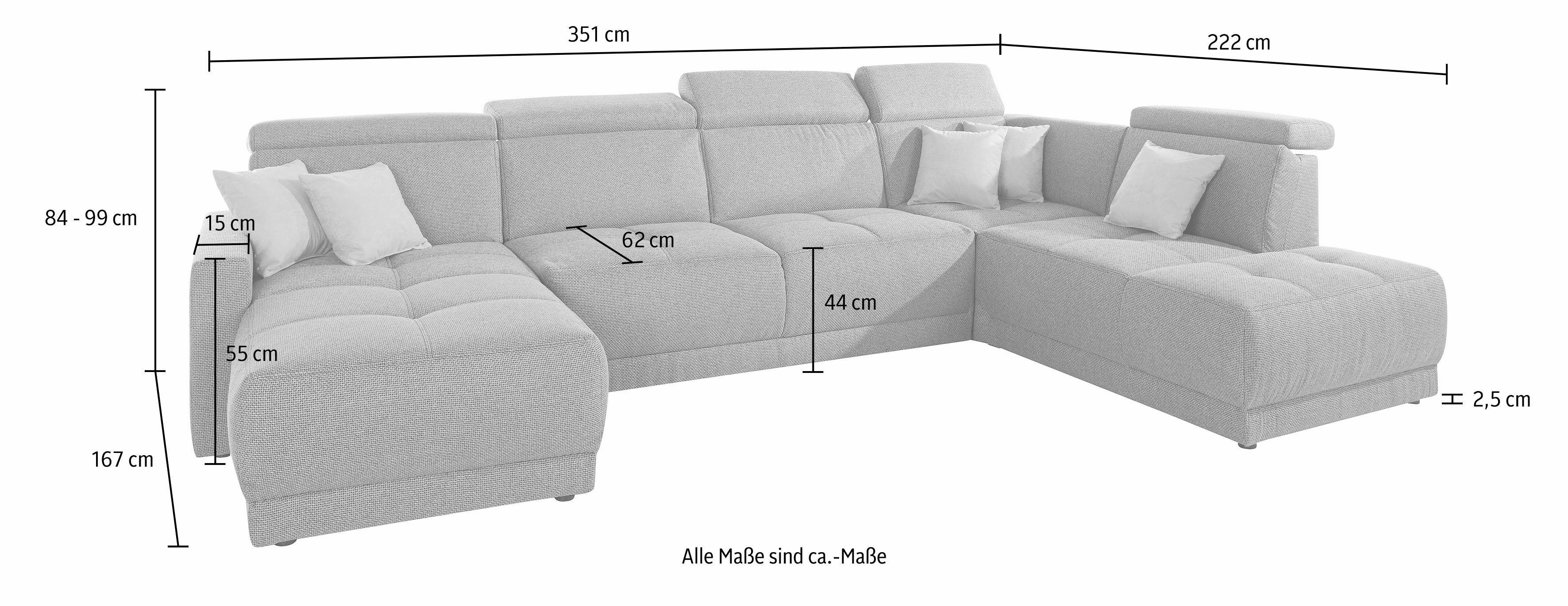 DOMO collection Zithoek Ava moderne zitstiksels met mooie dubbele naad, comfortabel, U-vorm