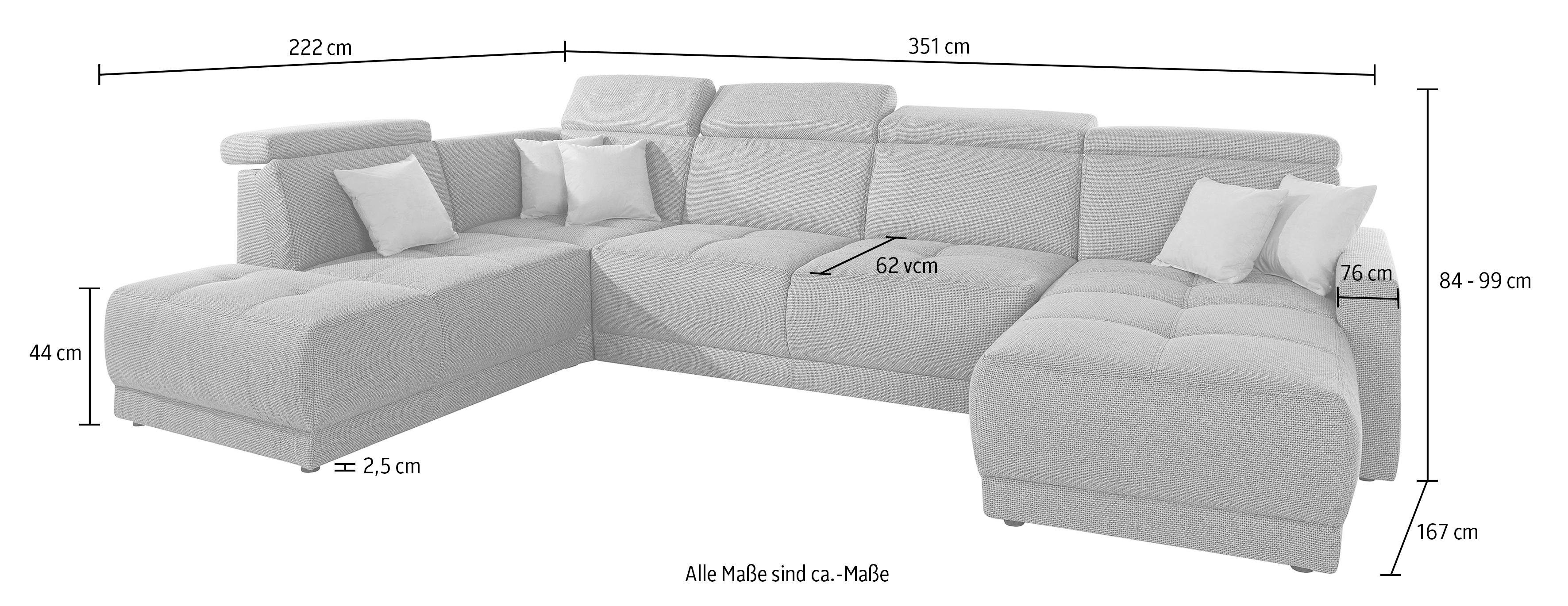 DOMO collection Zithoek Ava moderne zitstiksels met mooie dubbele naad, comfortabel, U-vorm