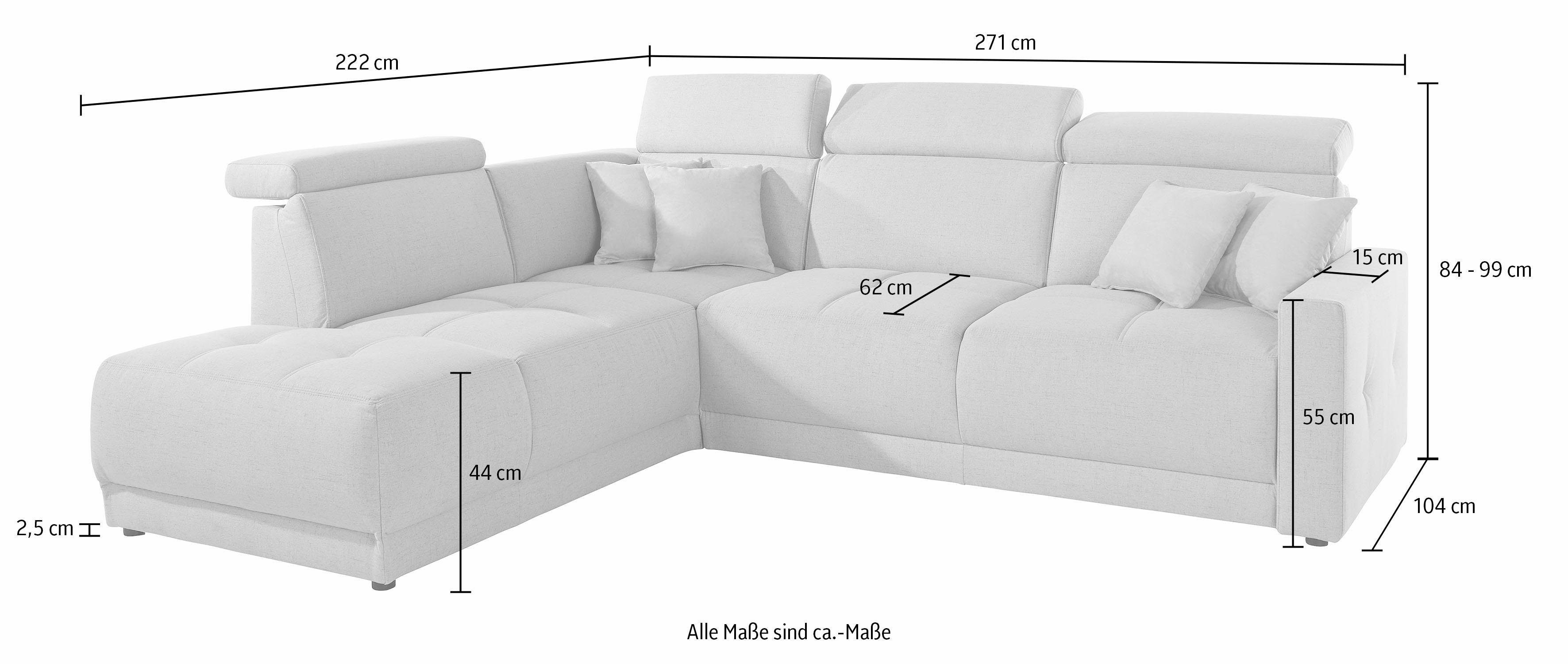 DOMO collection Hoekbank Ava, moderne zitstiksels met mooie dubbele naad, comfortabel, L-vorm
