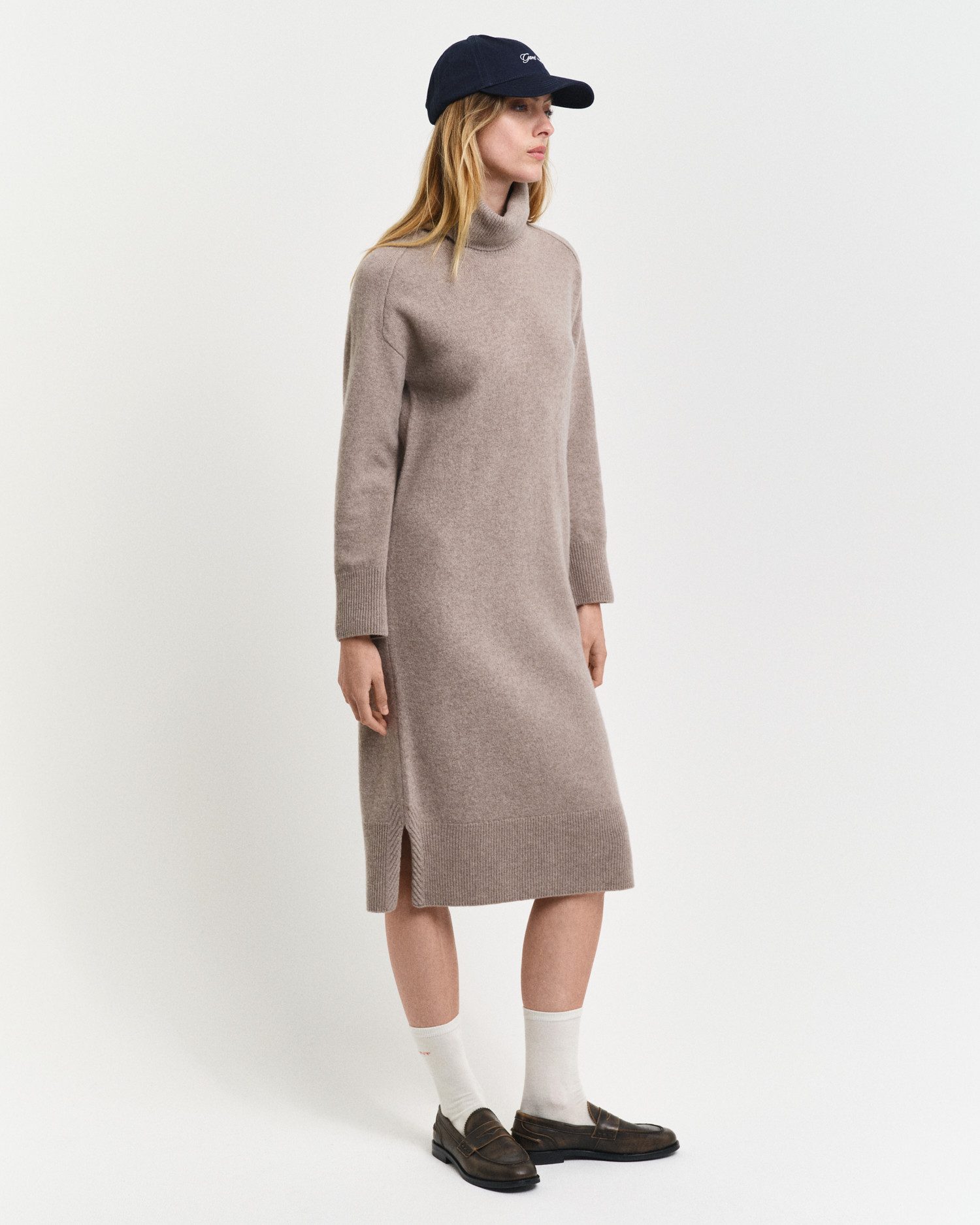 Gant Midi-jurk HERRINGBONE DETAIL ROLLNECK DRESS