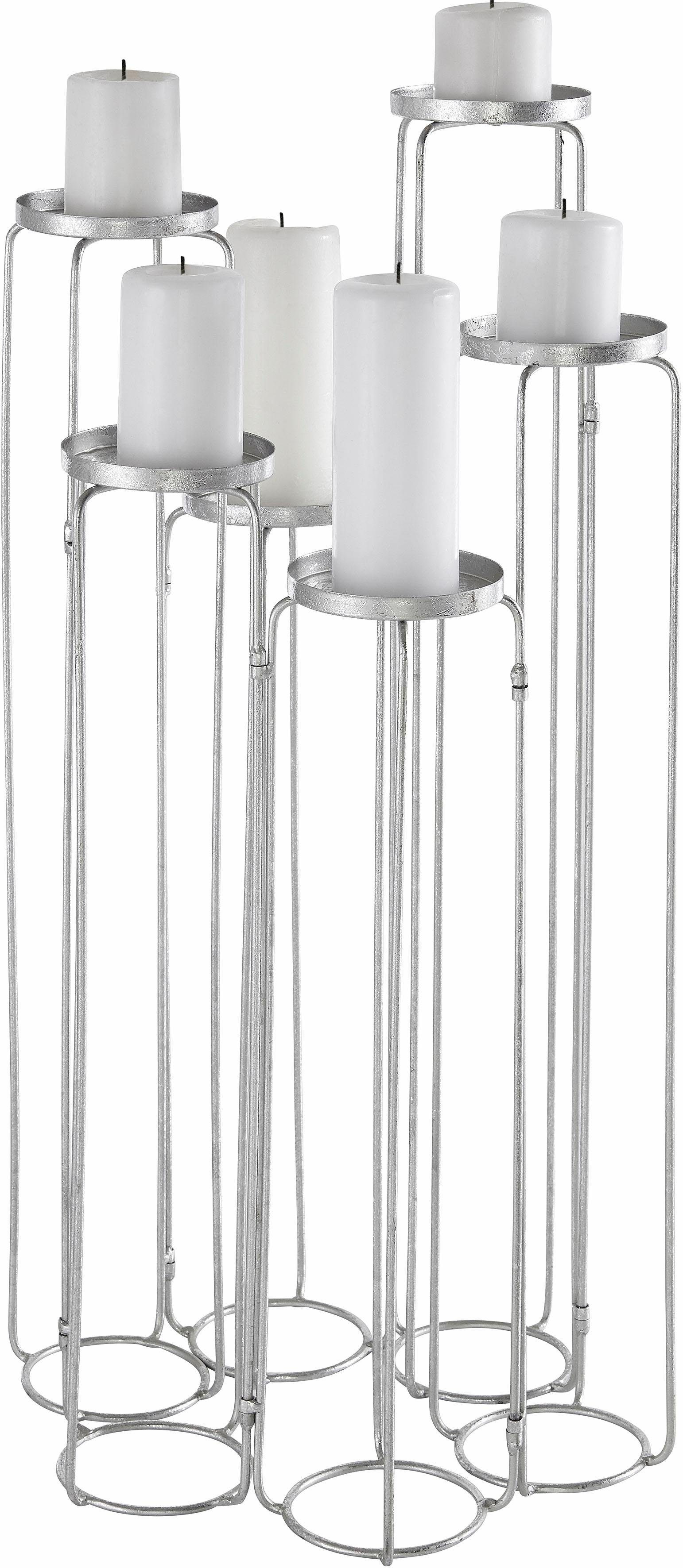 Leonique Kaarsenstandaard Mareesa van metaal, voor stompkaarsen, hoogte ca. 65 cm, verschillend opstelbaar (1 stuk)