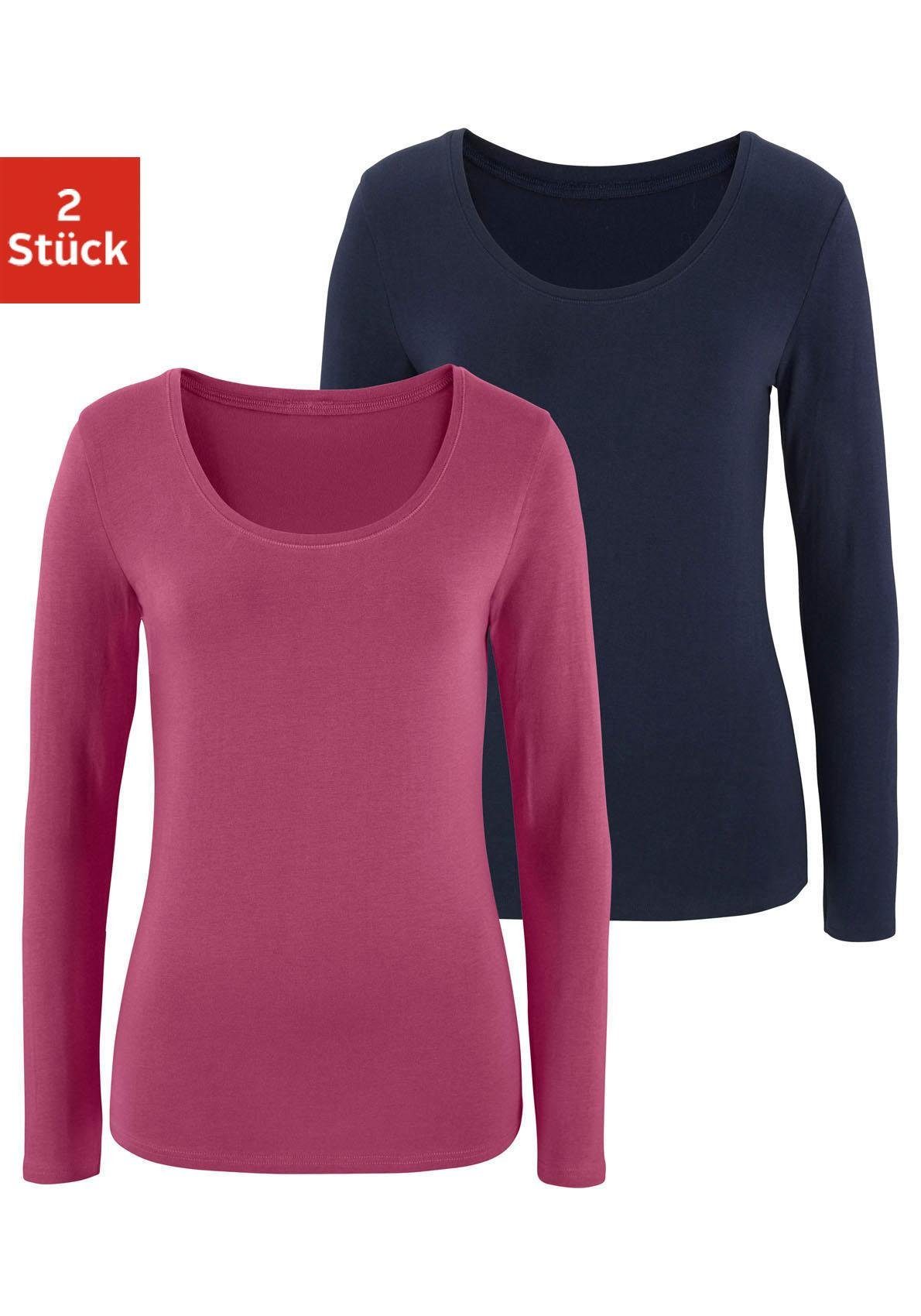 Vivance Shirt met lange mouwen Elastische katoenkwaliteit (Set van 2) dames longsleeves maat 44/46 paars