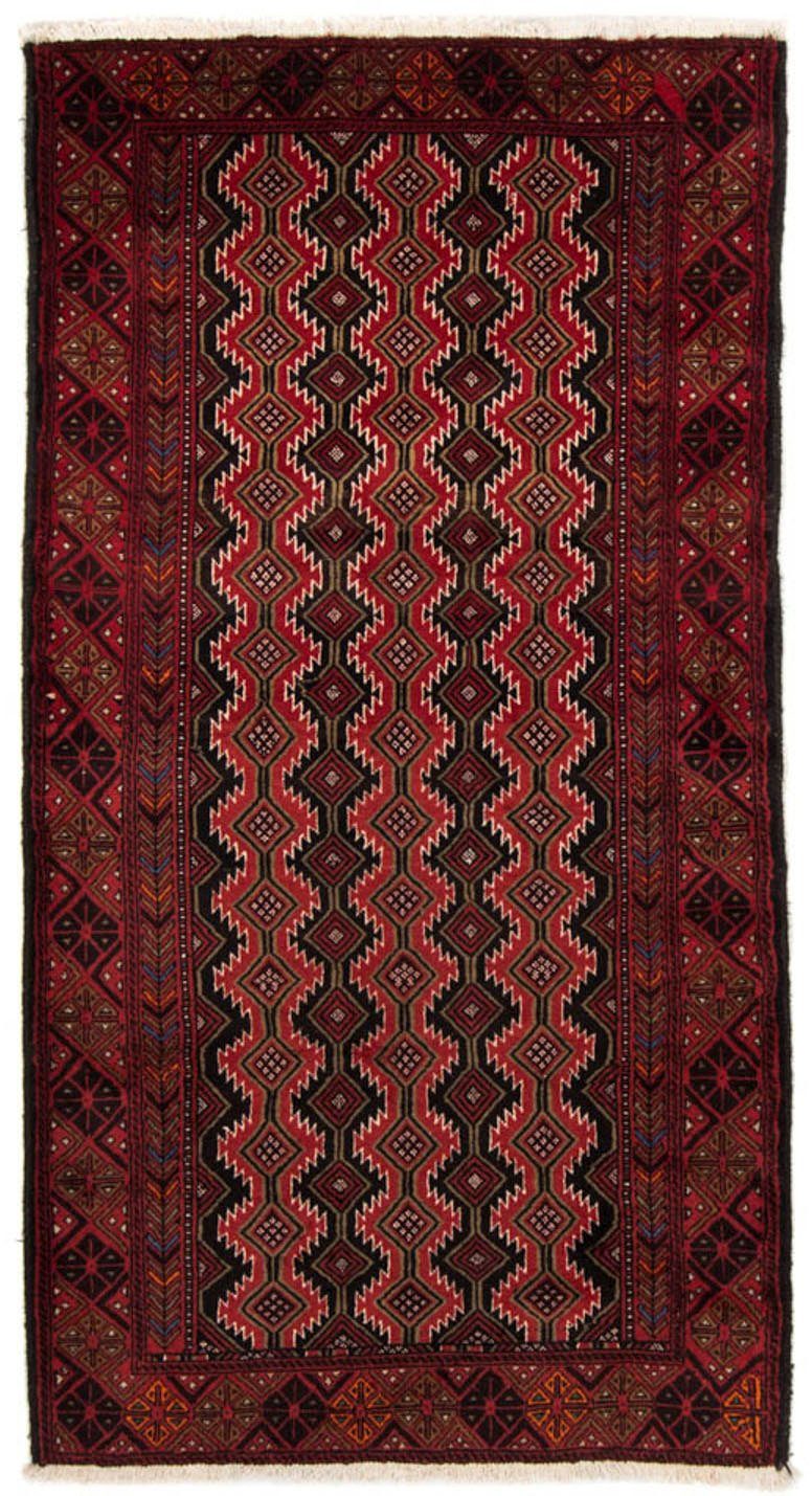 morgenland Hoogpolige loper Belutsch geheel gedessineerd rosso scuro 219 x 110 cm Handgeknoopt