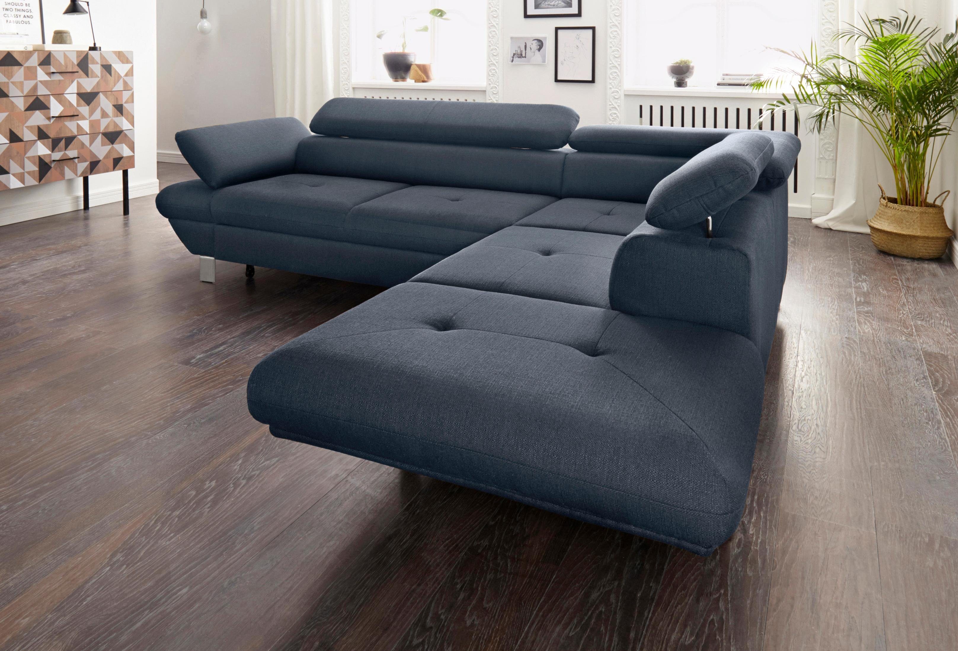 exxpo - sofa fashion hoekbank vinci, l-vorm optioneel met slaapfunctie blauw