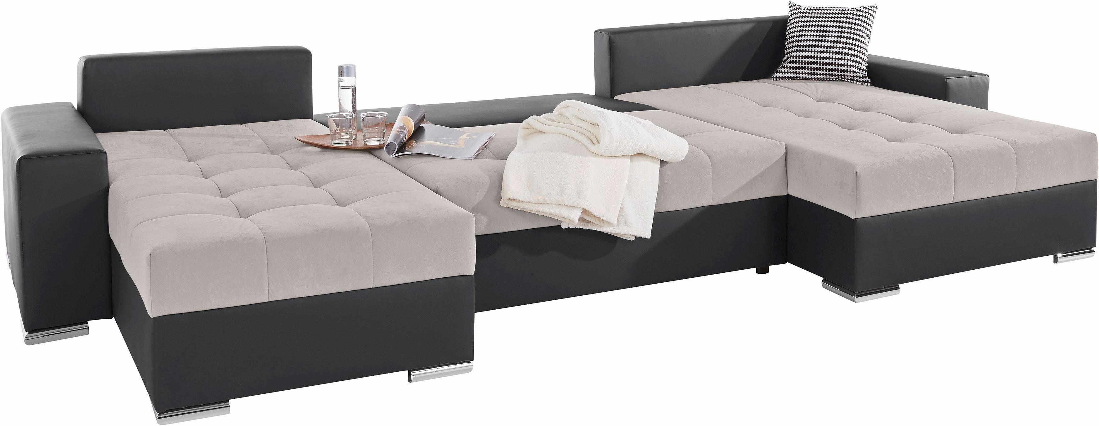 COLLECTION AB Zithoek XXL-Josy U-Form, Breite 333 cm, mit 2 Recamieren 77 & 97 cm incl. bedfunctie, bedlade, met 5 gelijk grote rugkussens