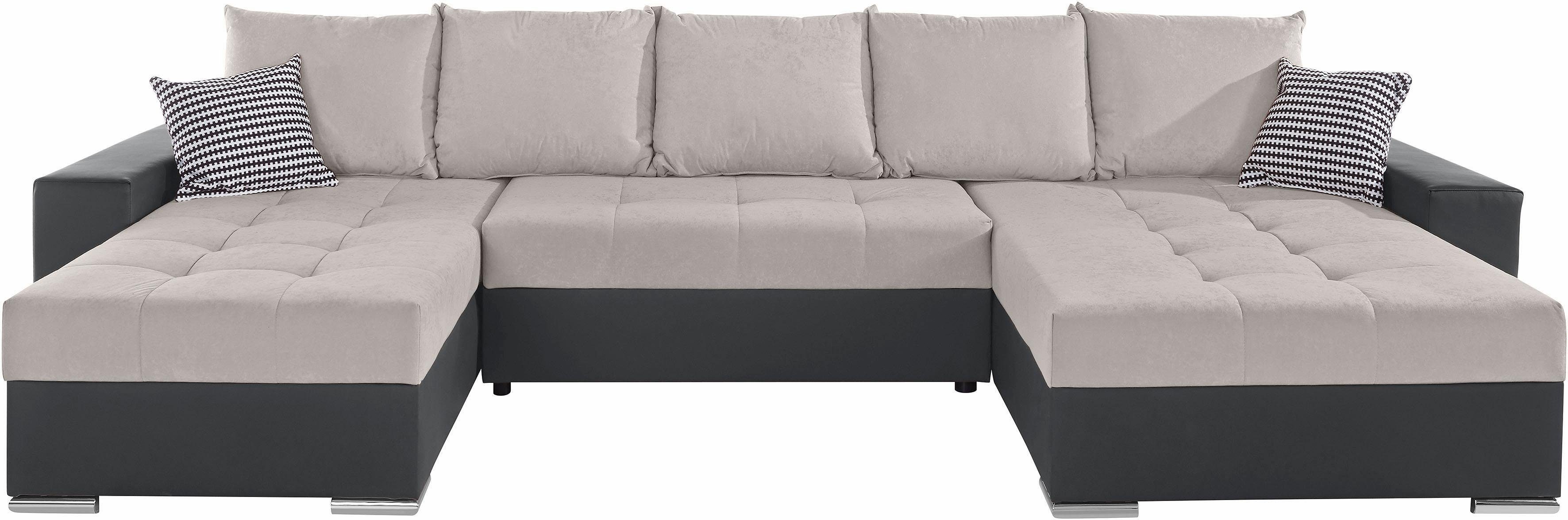 COLLECTION AB Zithoek XXL-Josy U-Form, Breite 333 cm, mit 2 Recamieren 77 & 97 cm incl. bedfunctie, bedlade, met 5 gelijk grote rugkussens