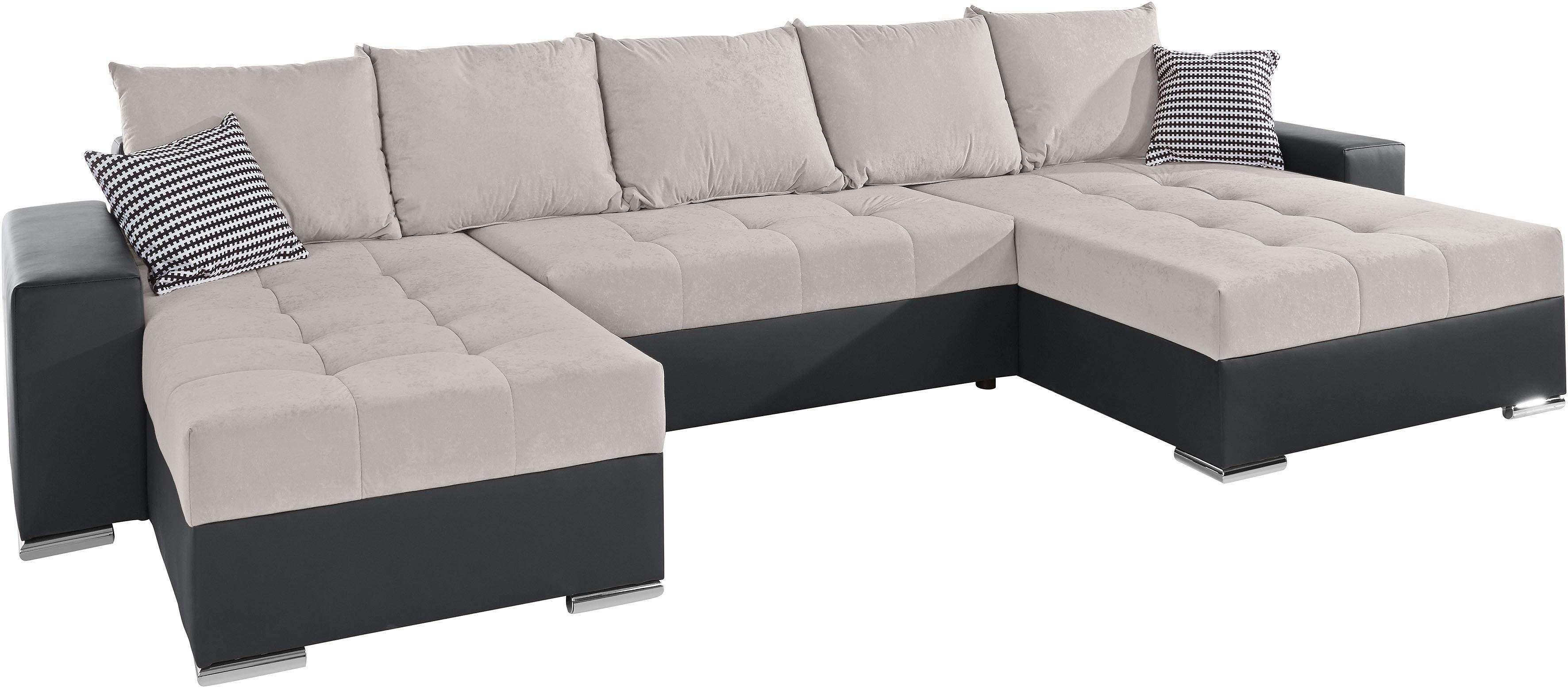 COLLECTION AB Zithoek XXL-Josy U-Form, Breite 333 cm, mit 2 Recamieren 77 & 97 cm incl. bedfunctie, bedlade, met 5 gelijk grote rugkussens