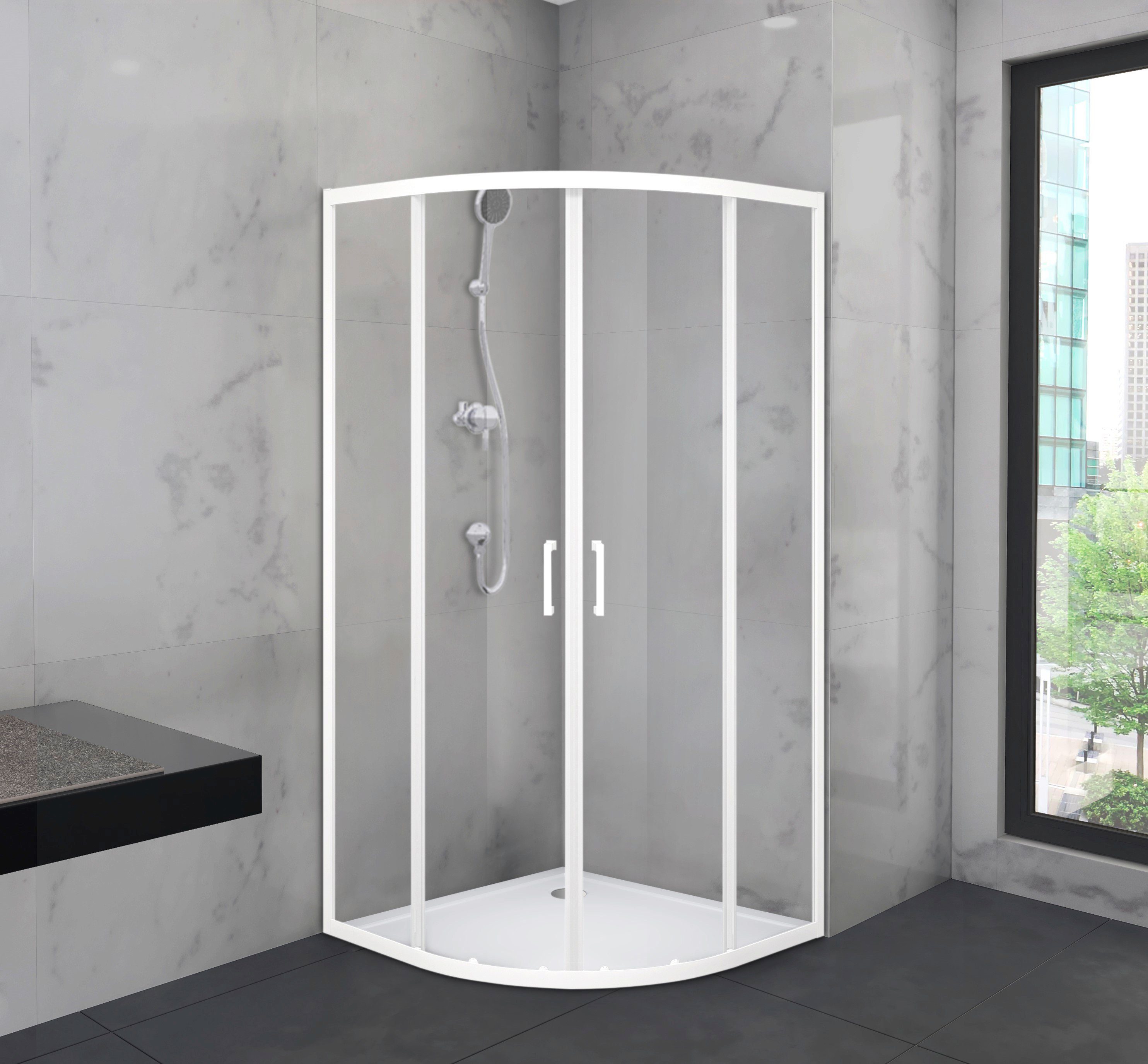 Marwell Hoekdouchecabine City Schuifdeur met dubbele lichtlopende wieltjes, 90 cm x 90 cm