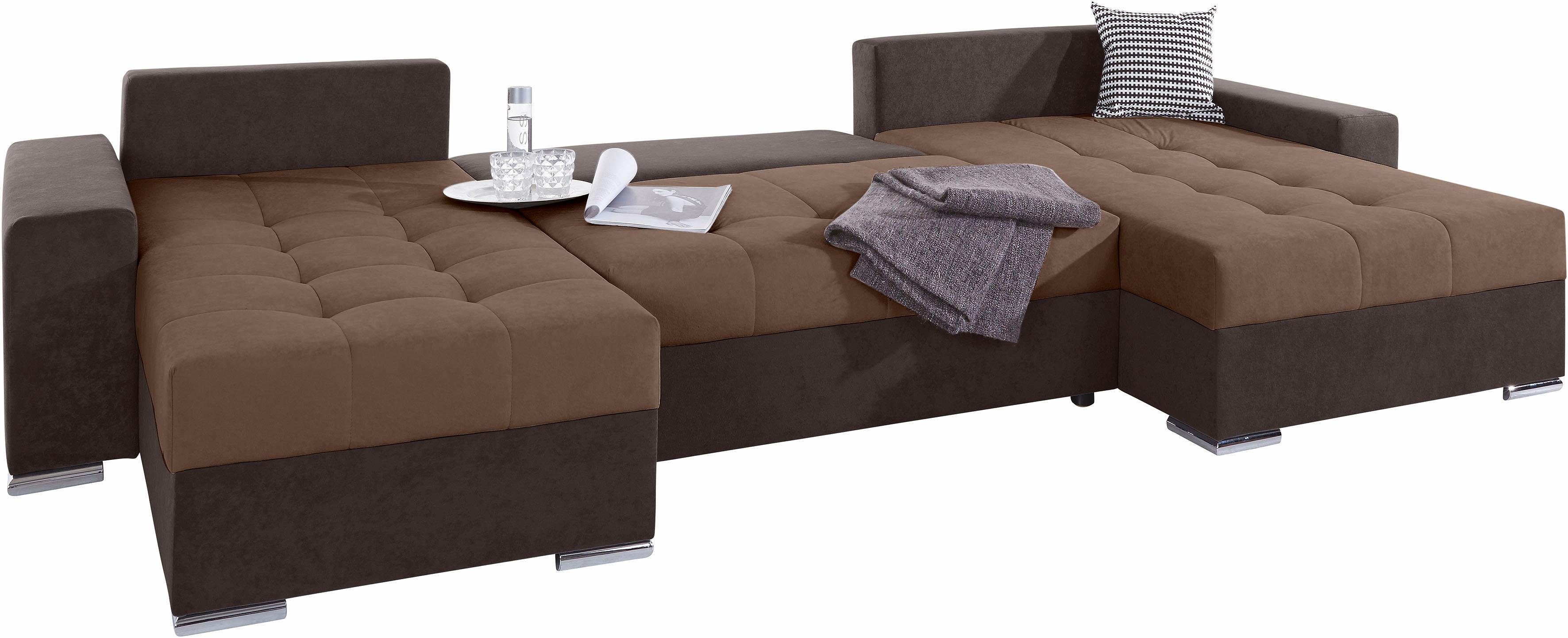 COLLECTION AB Zithoek XXL-Josy U-Form, Breite 333 cm, mit 2 Recamieren 77 & 97 cm incl. bedfunctie, bedlade, met 5 gelijk grote rugkussens