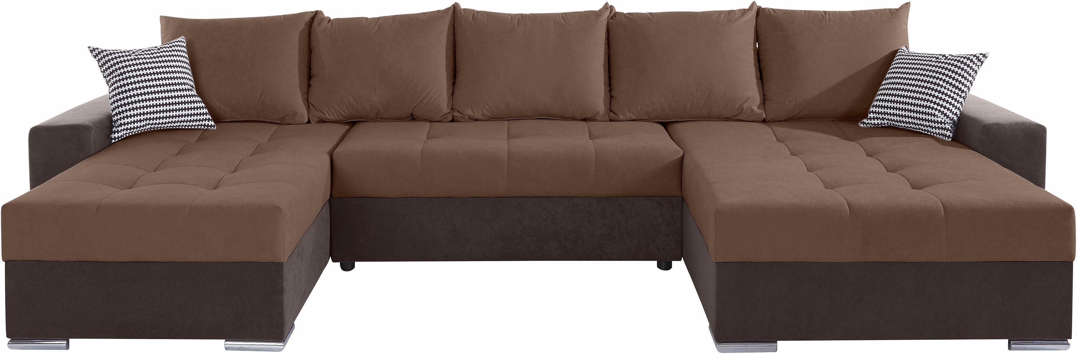 COLLECTION AB Zithoek XXL-Josy U-Form, Breite 333 cm, mit 2 Recamieren 77 & 97 cm incl. bedfunctie, bedlade, met 5 gelijk grote rugkussens