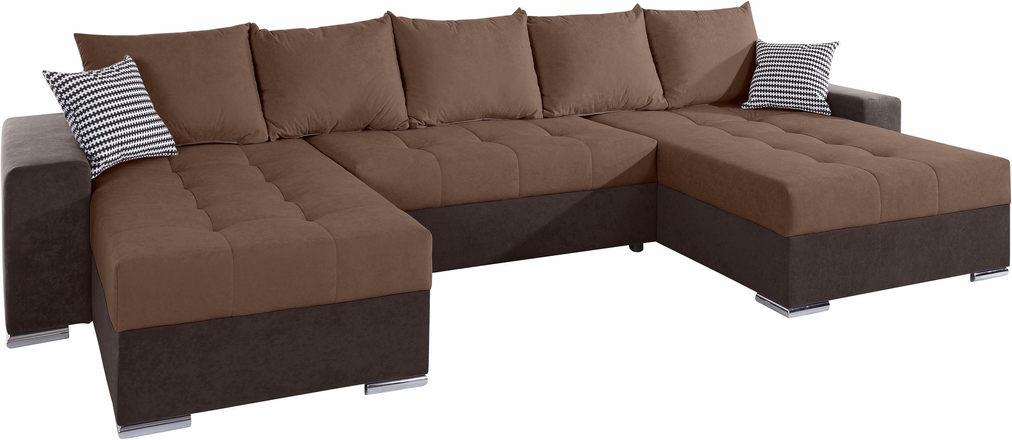 COLLECTION AB Zithoek XXL-Josy U-Form, Breite 333 cm, mit 2 Recamieren 77 & 97 cm incl. bedfunctie, bedlade, met 5 gelijk grote rugkussens