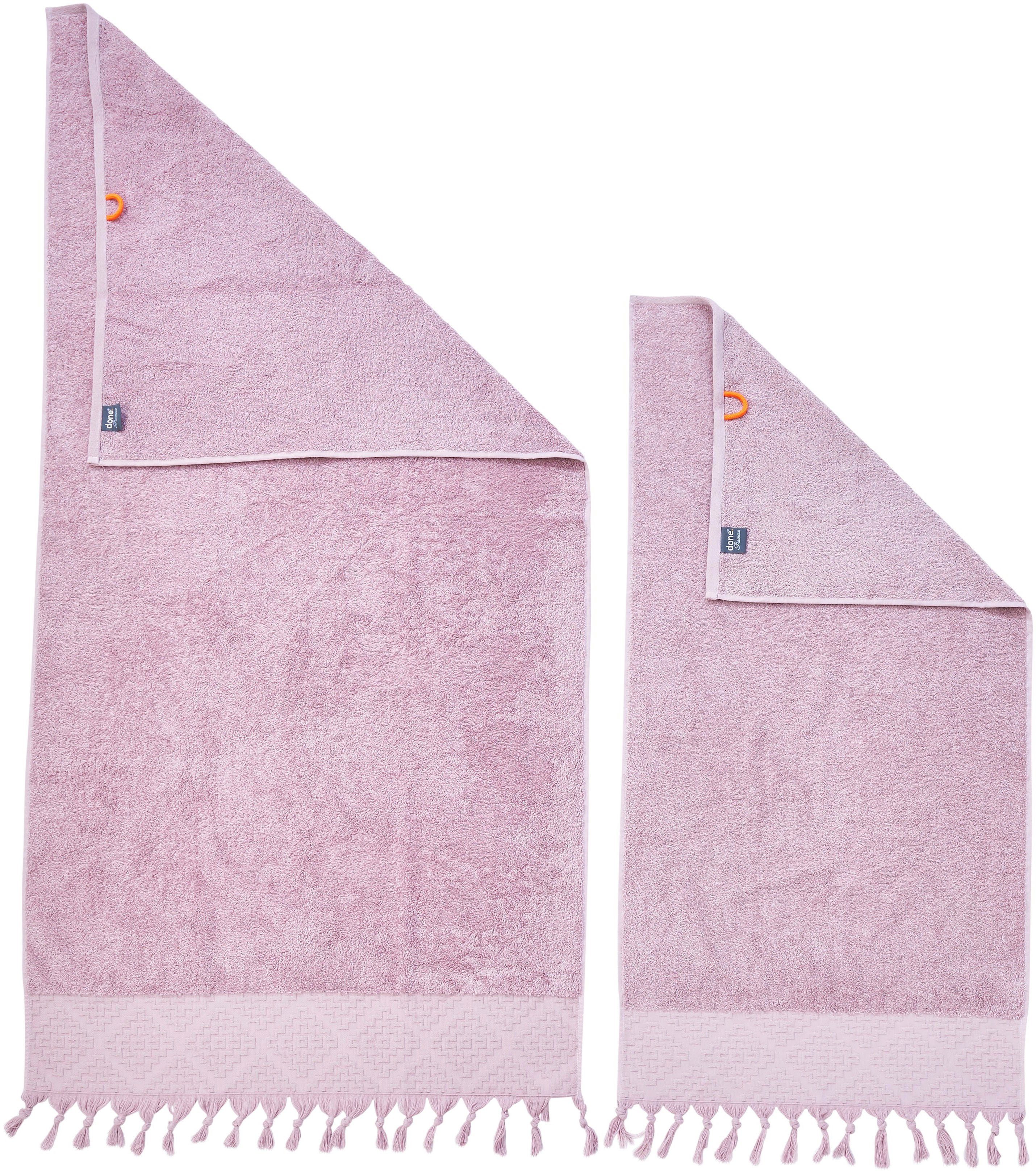done.® Handdoekenset Provence BOHÉME Uni-kleuren, Boho-stijl, met opvallende rand en franjes (set)