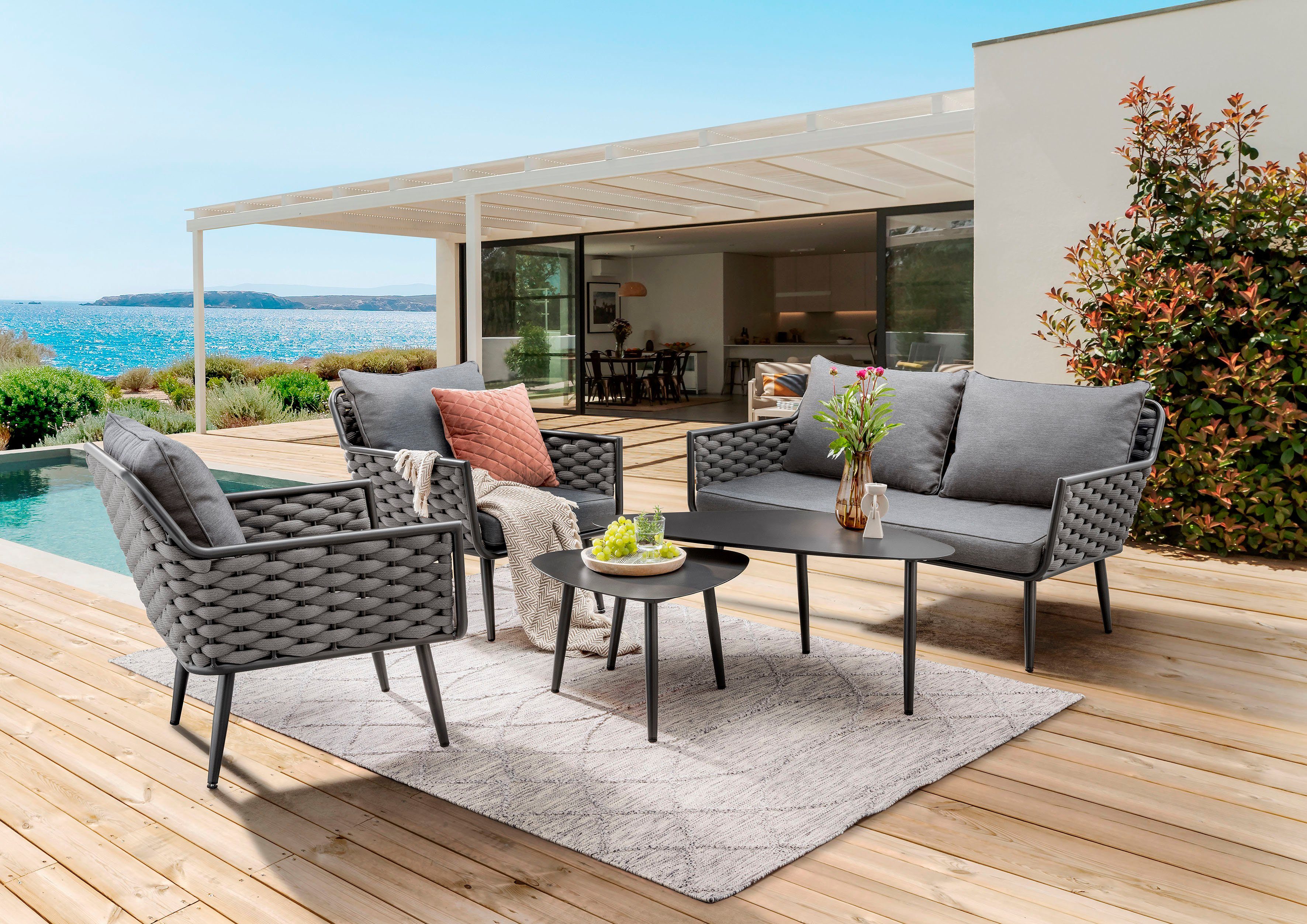 Destiny Tuin-eethoek Ravenna Loungeset, 1 bank, 2 fauteuils, 2 tafels (12-delig)