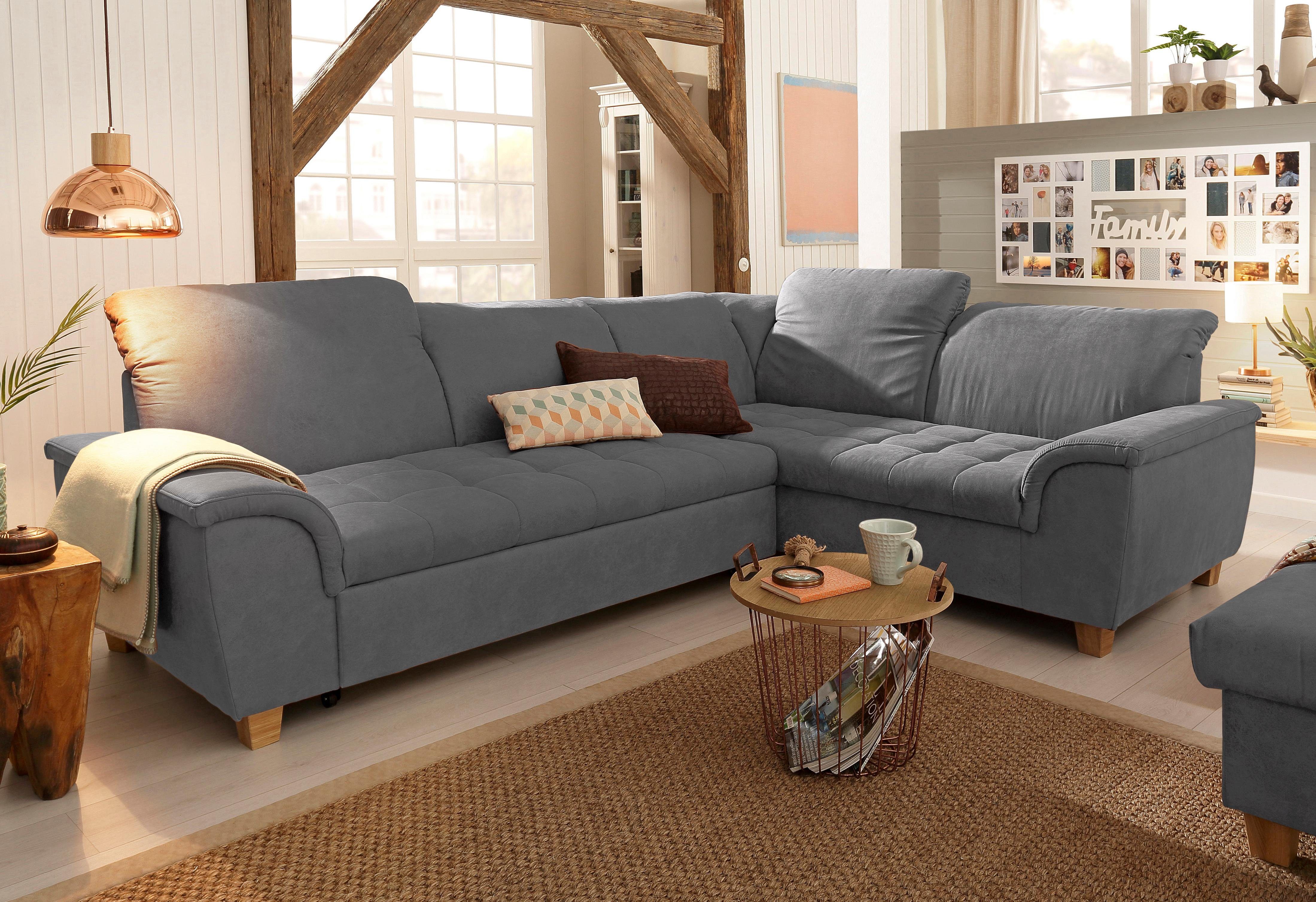 Home affaire Hoekbank Lyla L-vorm naar keuze met verstelbare rugleuning en slaapfunctie grijs, hoekbanken, Breedte ligoppervlak: 126 cm, Lengte