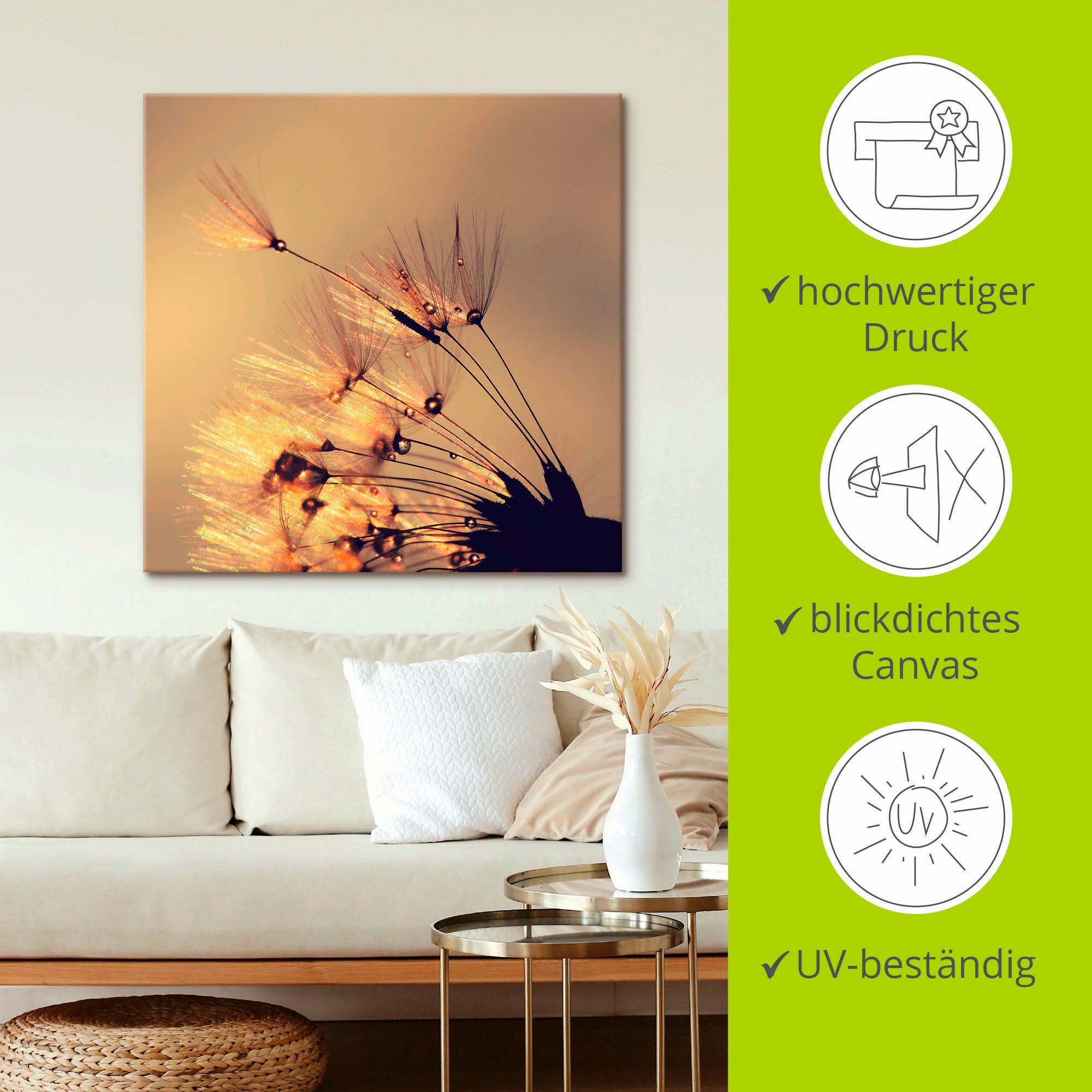 Artland Artprint op linnen Pluizenbol goudkleurige pluimen