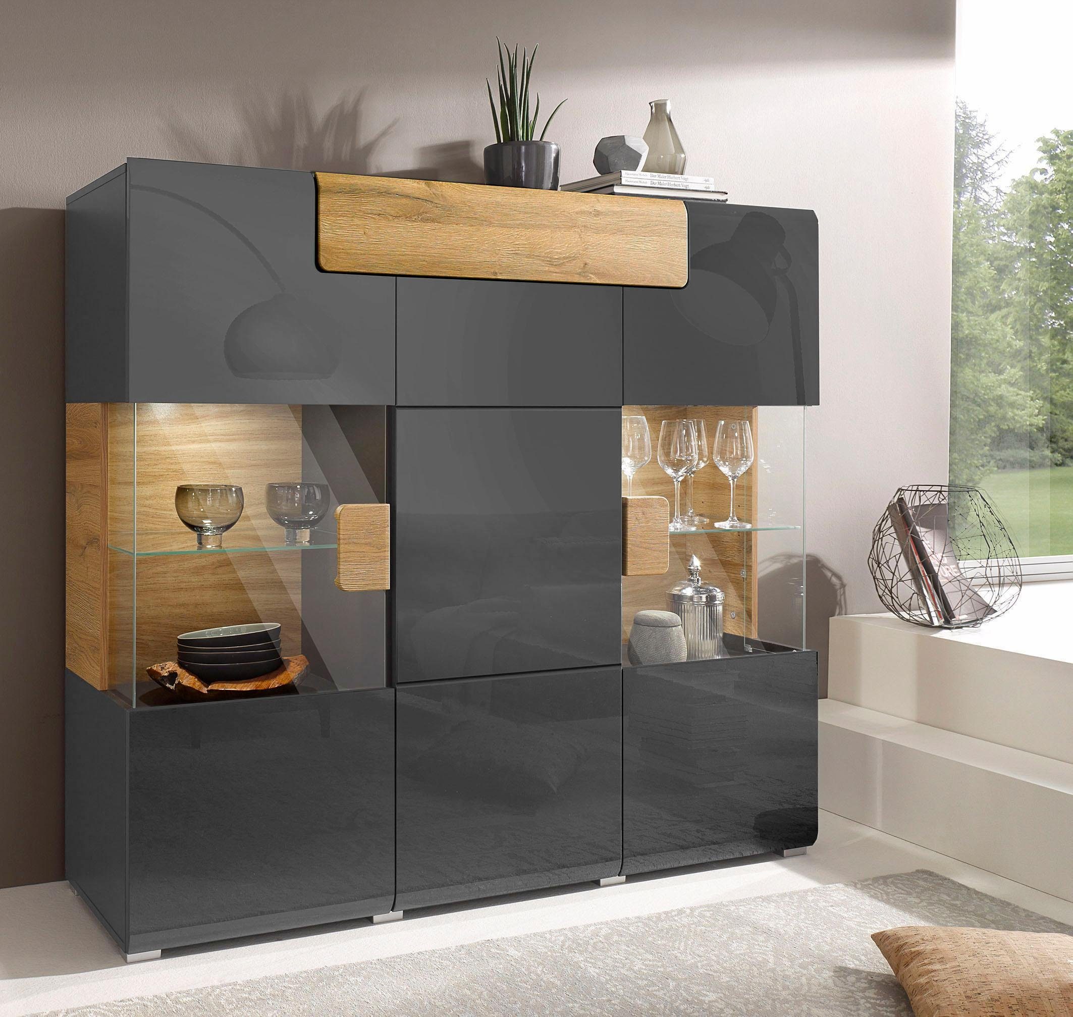 INOSIGN Highboard Toledo, breedte 147,5 cm, modieuze hoge kast met 3 deuren en lade