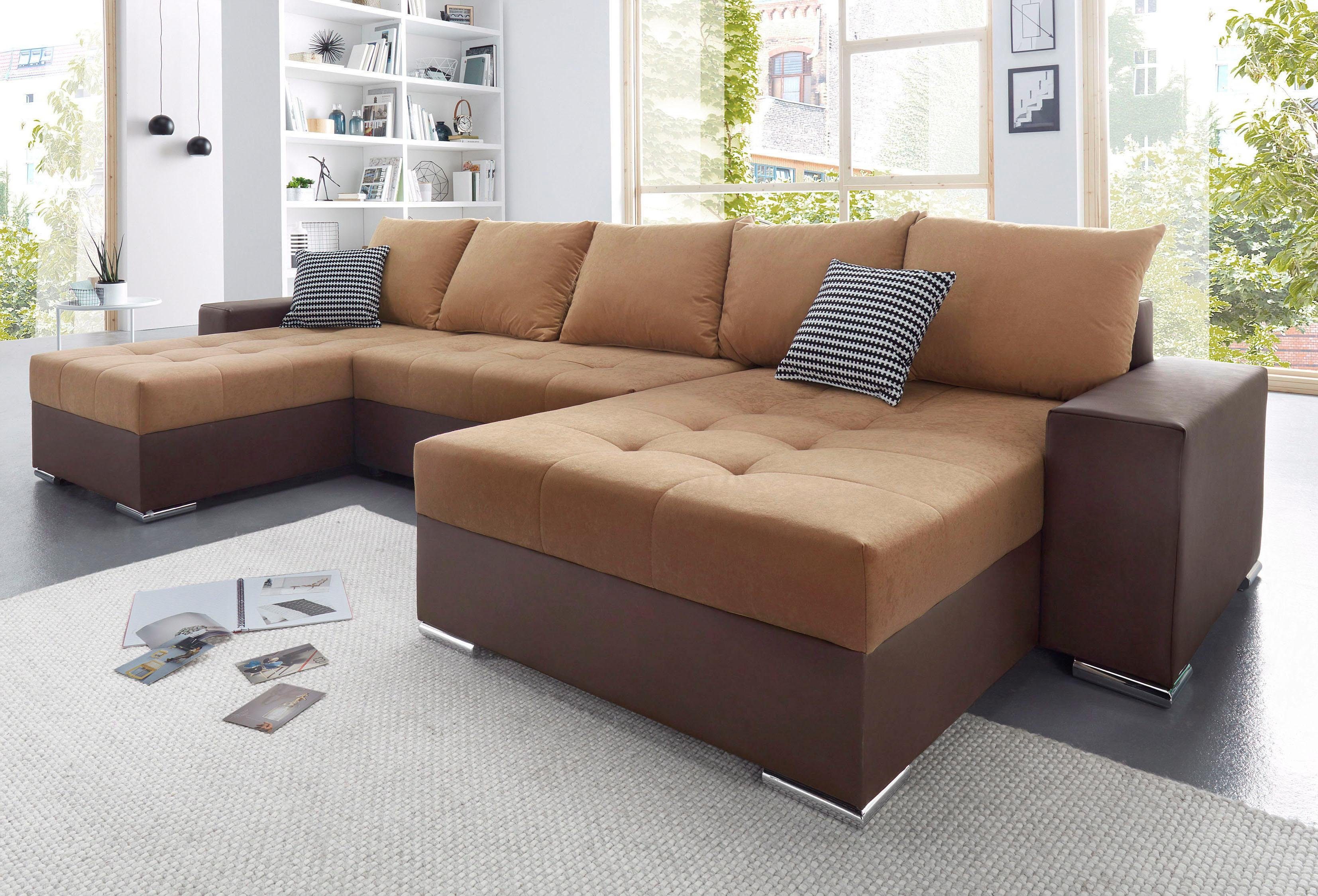 COLLECTION AB Zithoek XXL-Josy U-Form, Breite 333 cm, mit 2 Recamieren 77 & 97 cm incl. bedfunctie, bedlade, met 5 gelijk grote rugkussens