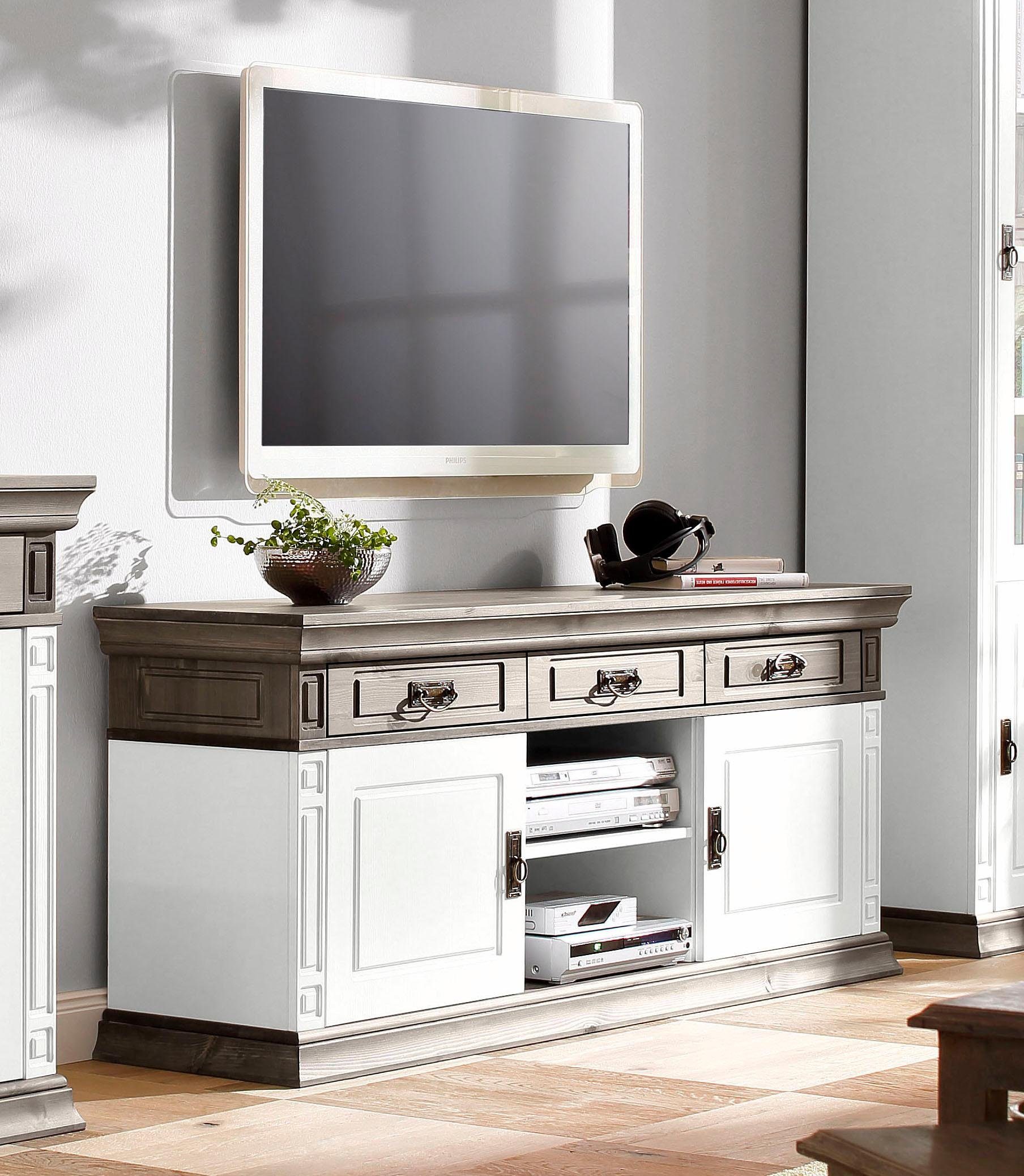 Home affaire Tv-meubel Vinales Breedte 158 cm, met 3 lades lowboards maat 158x39x65 cm wit