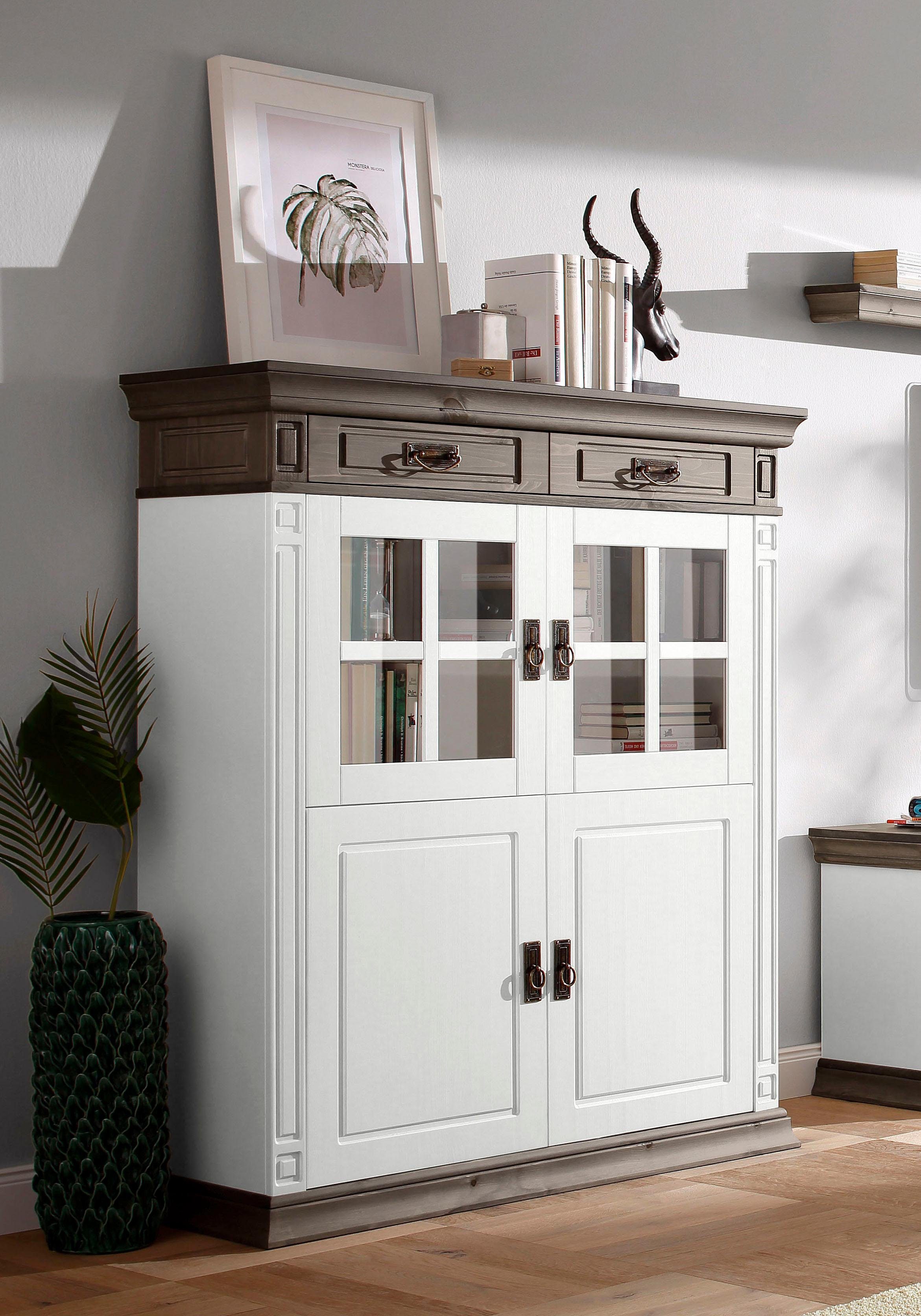 Home affaire Highboard Vinales Vitrine, breedte 112 cm highboards maat 112x39x130 cm wit