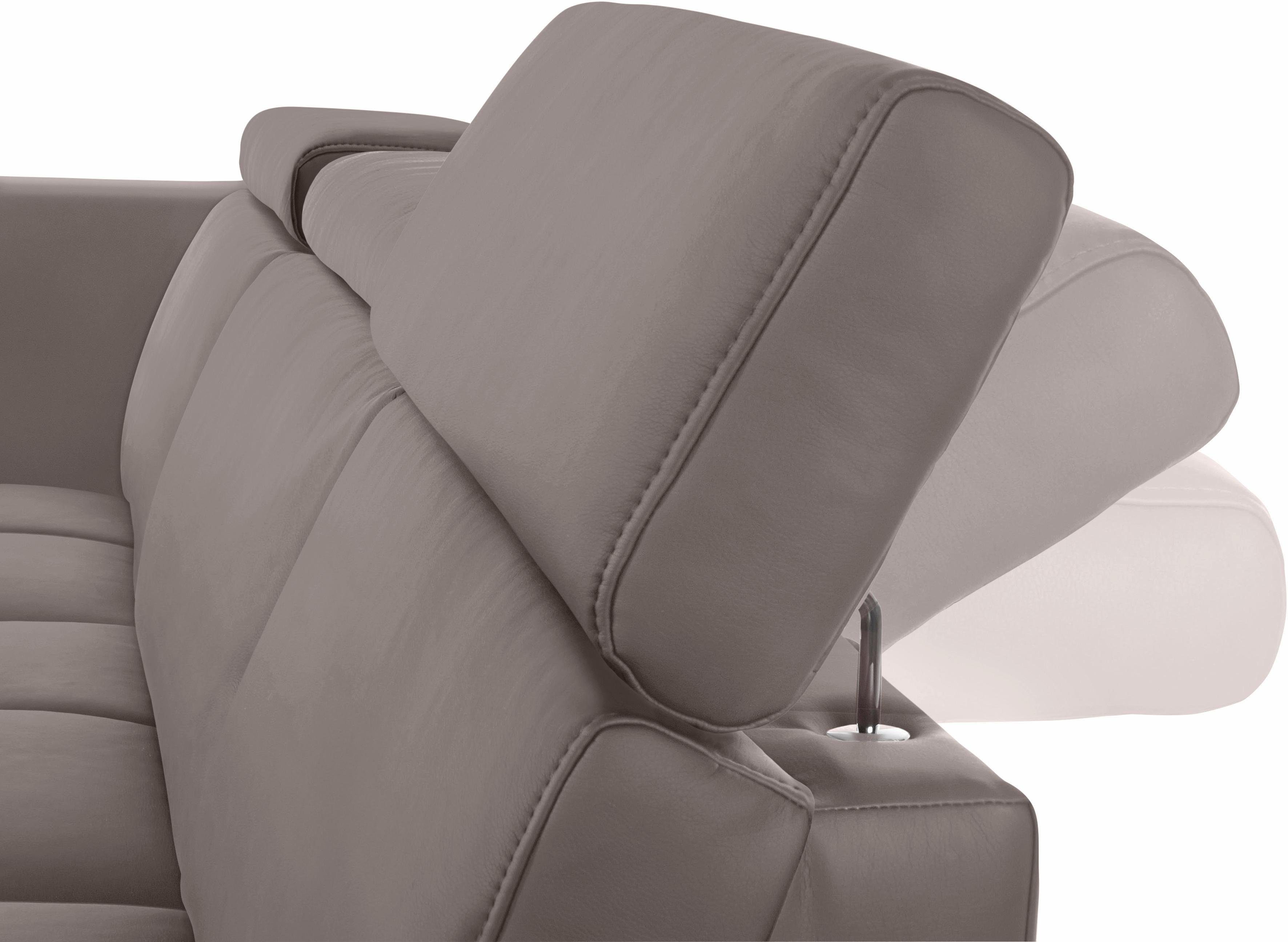 DOMO collection Hoekbank Ava, moderne zitstiksels met mooie dubbele naad, comfortabel, L-vorm met ottomane, inclusief veren, optioneel met hoofdeinde verstellingen