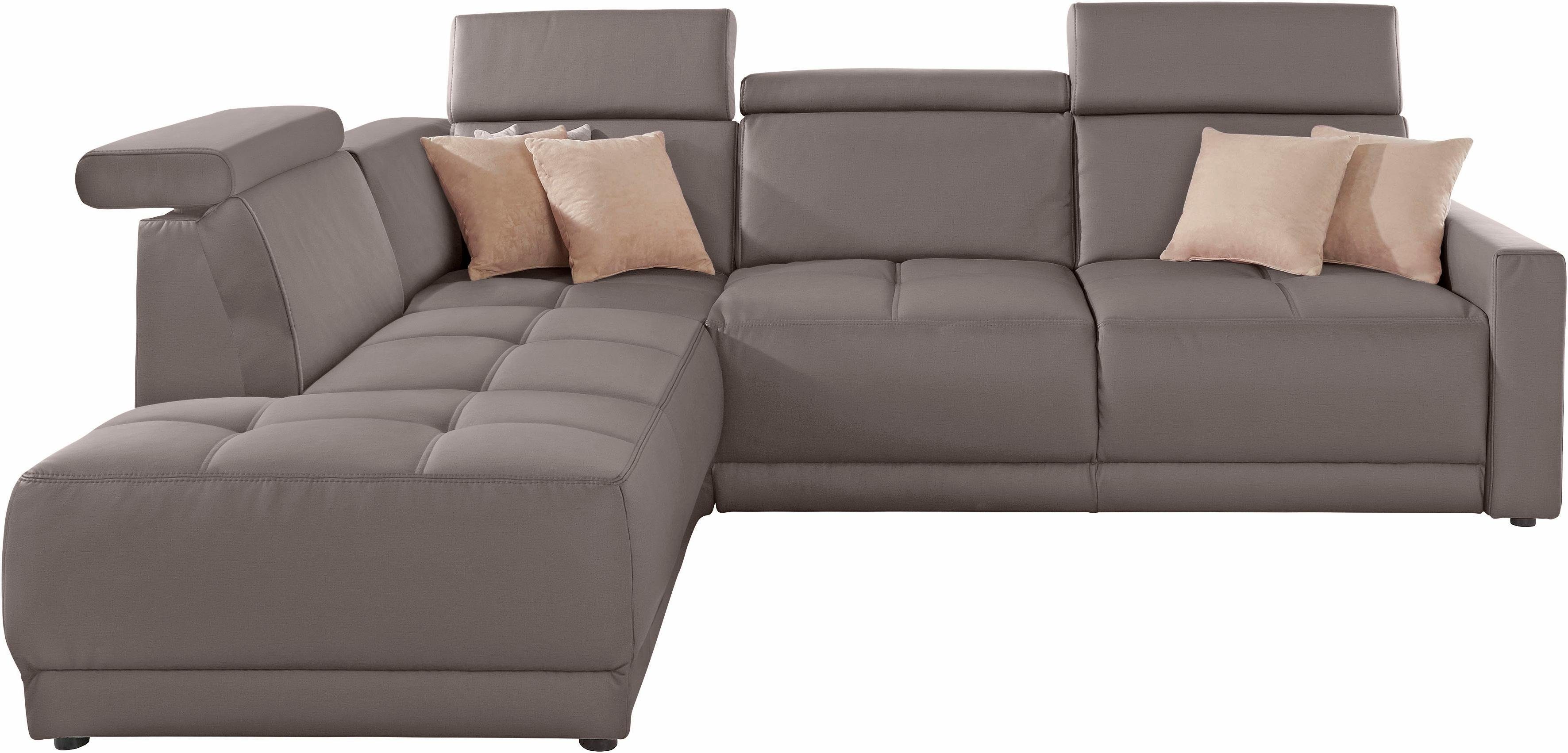 DOMO collection Hoekbank Ava, moderne zitstiksels met mooie dubbele naad, comfortabel, L-vorm met ottomane, inclusief veren, optioneel met hoofdeinde verstellingen