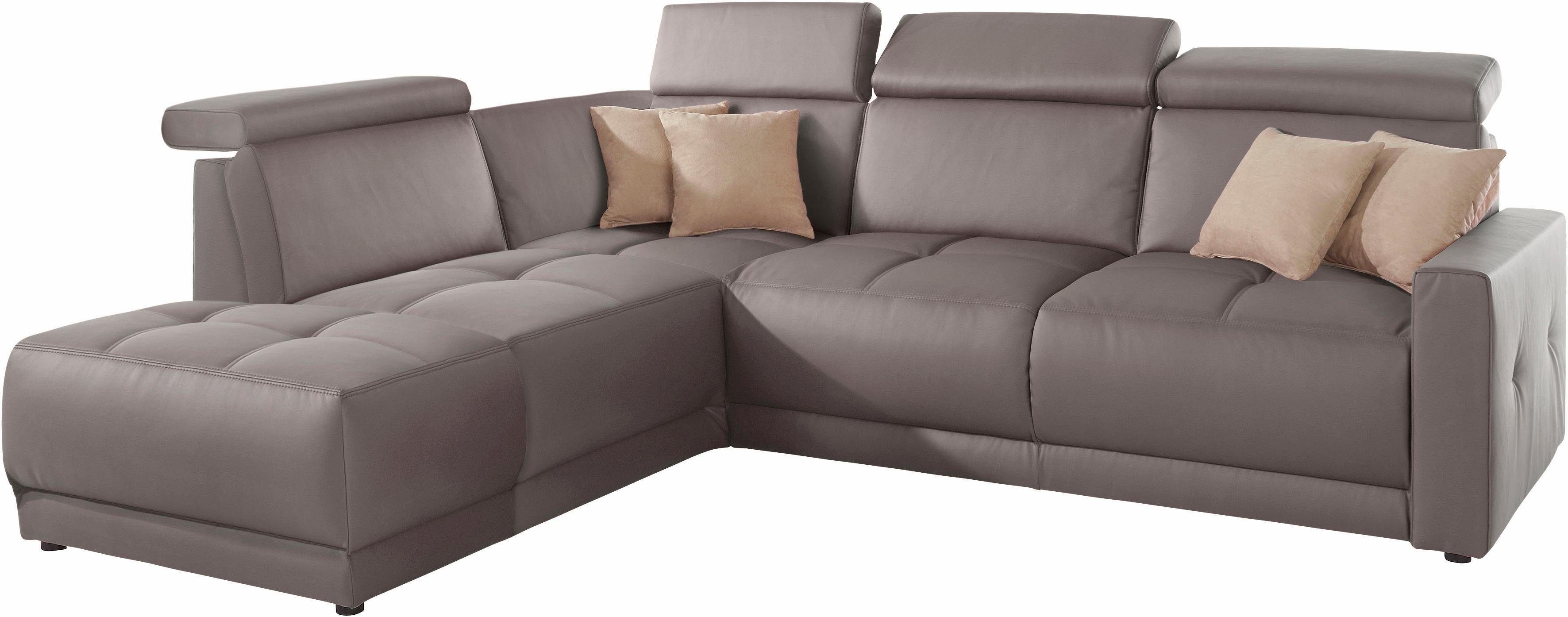 DOMO collection Hoekbank Ava, moderne zitstiksels met mooie dubbele naad, comfortabel, L-vorm met ottomane, inclusief veren, optioneel met hoofdeinde verstellingen
