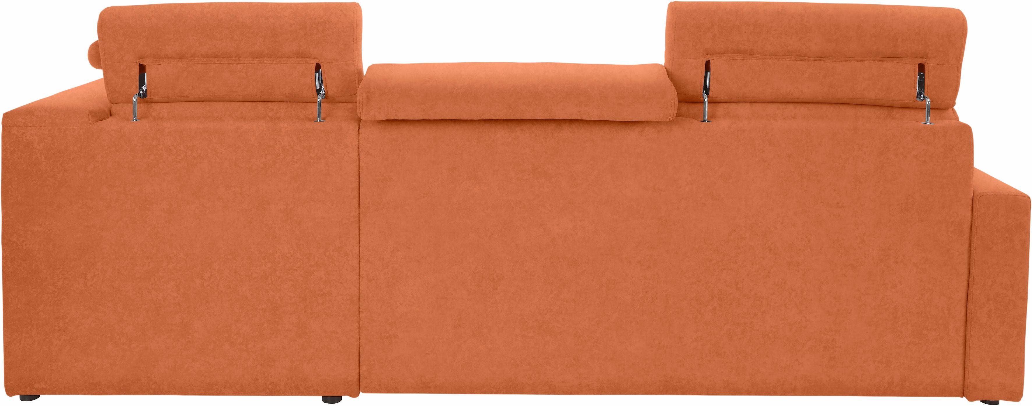 DOMO collection Hoekbank Ava, moderne zitstiksels met mooie dubbele naad, comfortabel, L-vorm met ottomane, inclusief veren, optioneel met hoofdeinde verstellingen
