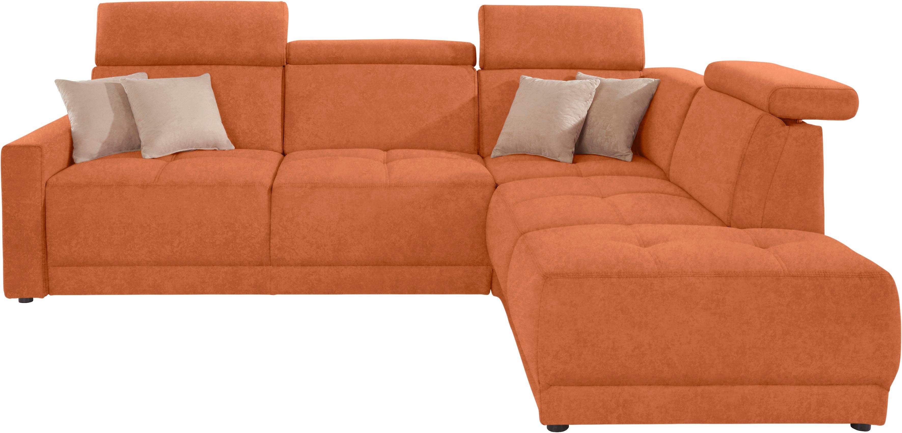 DOMO collection Hoekbank Ava, moderne zitstiksels met mooie dubbele naad, comfortabel, L-vorm met ottomane, inclusief veren, optioneel met hoofdeinde verstellingen