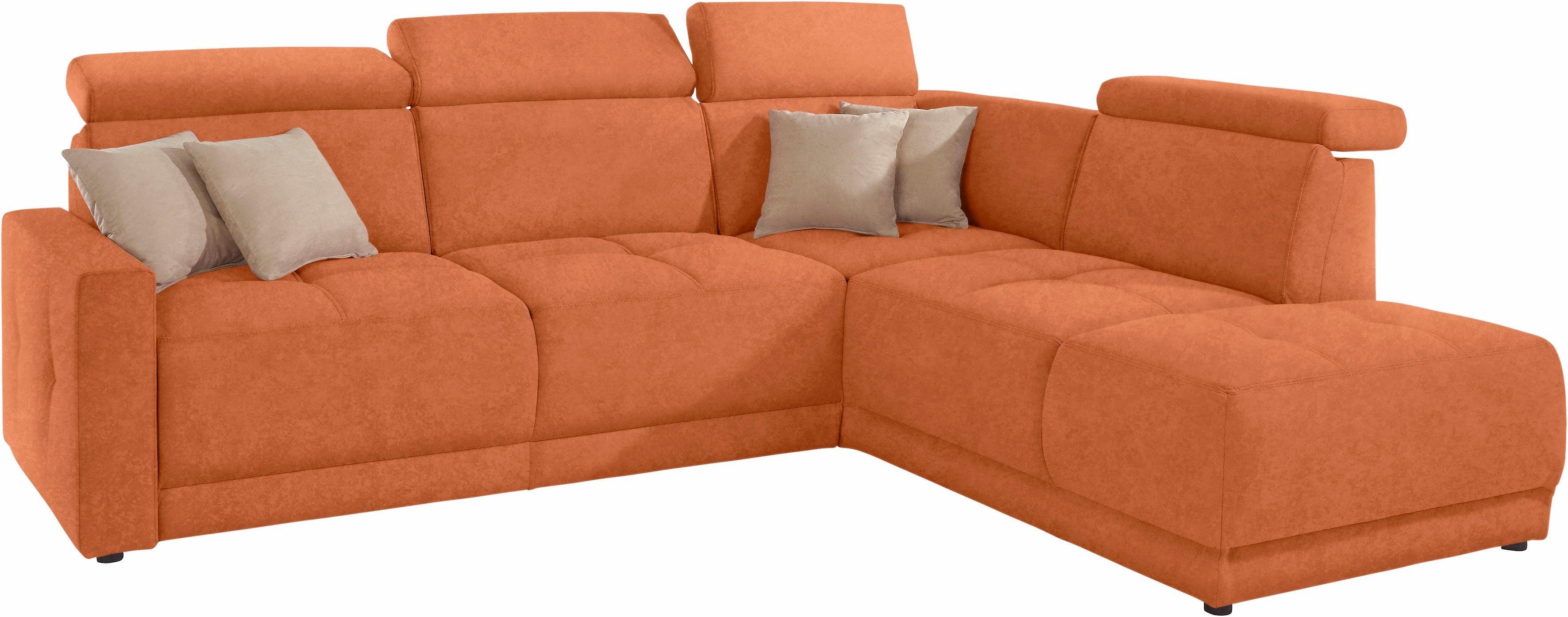 DOMO collection Hoekbank Ava, moderne zitstiksels met mooie dubbele naad, comfortabel, L-vorm met ottomane, inclusief veren, optioneel met hoofdeinde verstellingen