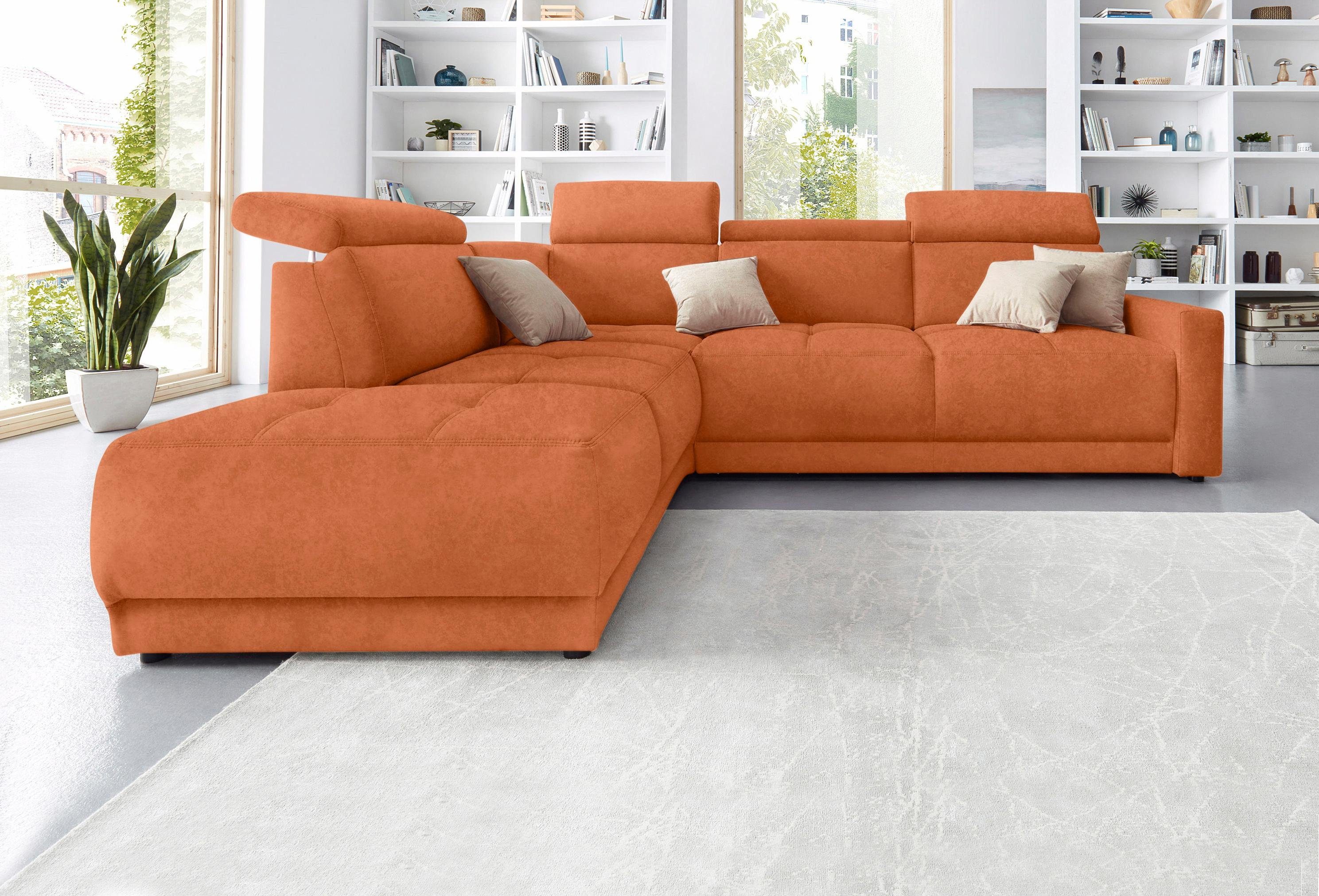 DOMO collection Hoekbank Ava, moderne zitstiksels met mooie dubbele naad, comfortabel, L-vorm oranje, hoekbanken, Ottomane links, Met verstelbaar