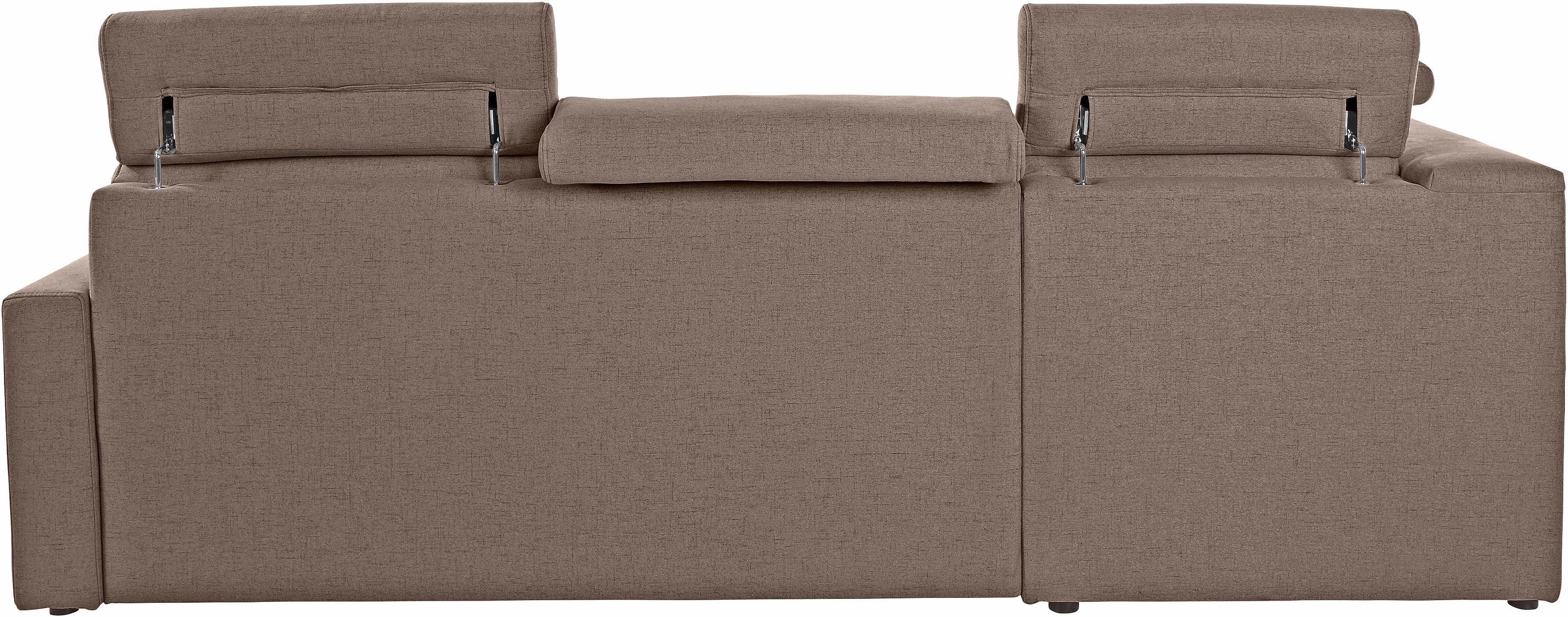 DOMO collection Hoekbank Ava, moderne zitstiksels met mooie dubbele naad, comfortabel, L-vorm met ottomane, inclusief veren, optioneel met hoofdeinde verstellingen