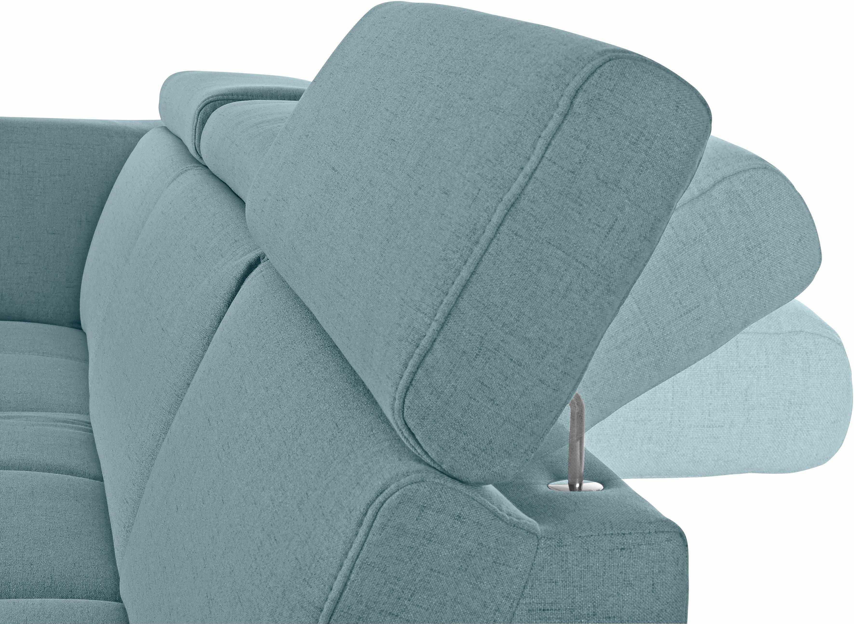 DOMO collection Hoekbank Ava, moderne zitstiksels met mooie dubbele naad, comfortabel, L-vorm met ottomane, inclusief veren, optioneel met hoofdeinde verstellingen