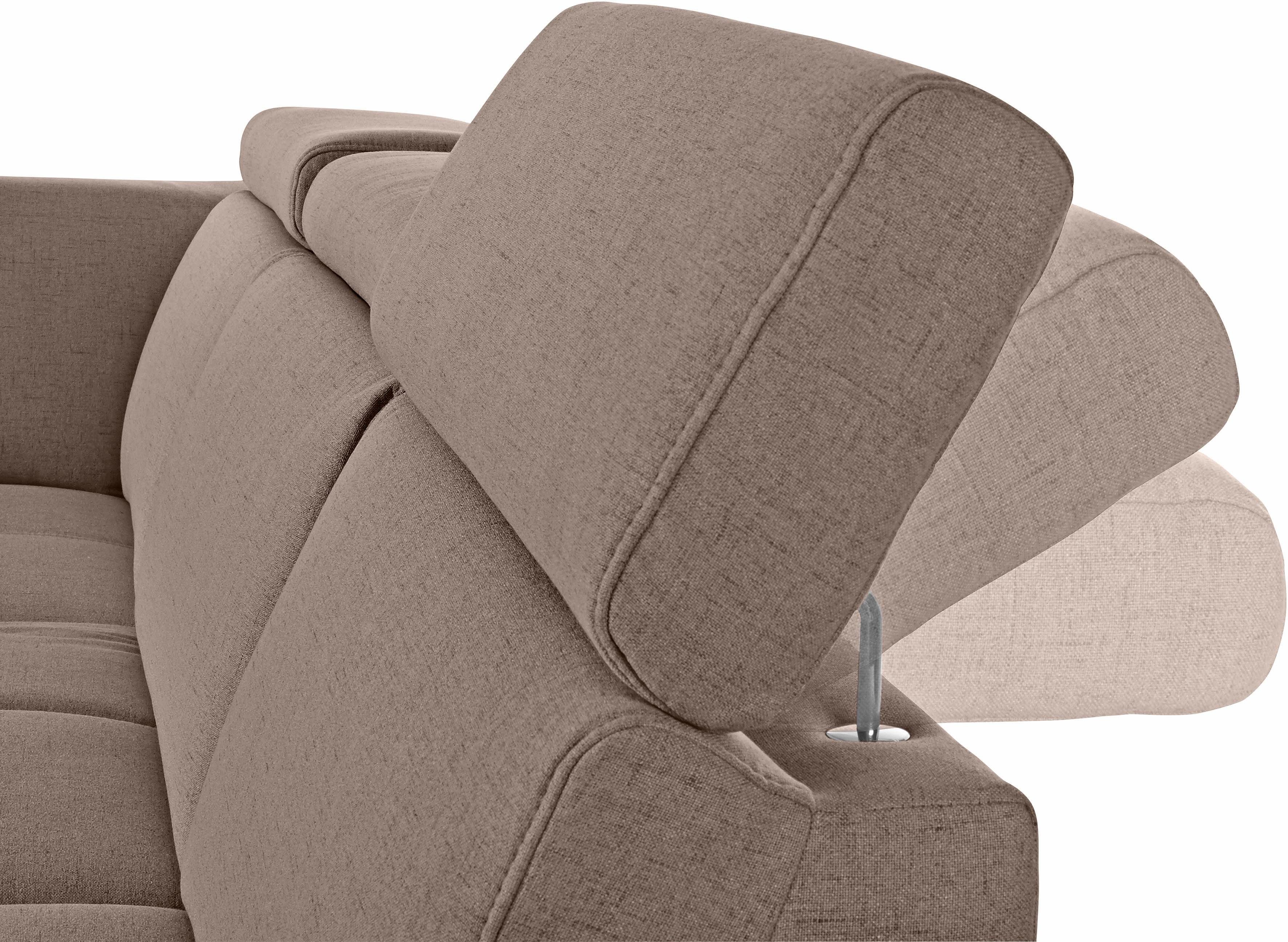 DOMO collection Hoekbank Ava, moderne zitstiksels met mooie dubbele naad, comfortabel, L-vorm met ottomane, inclusief veren, optioneel met hoofdeinde verstellingen