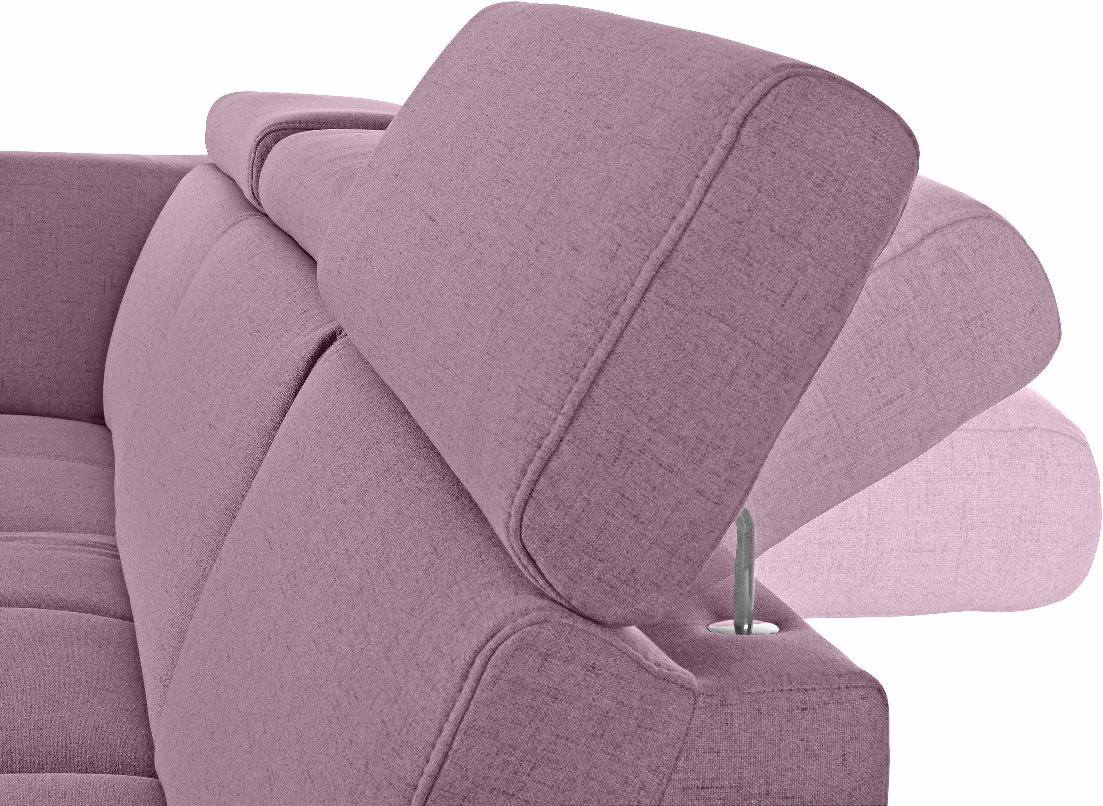DOMO collection Hoekbank Ava, moderne zitstiksels met mooie dubbele naad, comfortabel, L-vorm met ottomane, inclusief veren, optioneel met hoofdeinde verstellingen