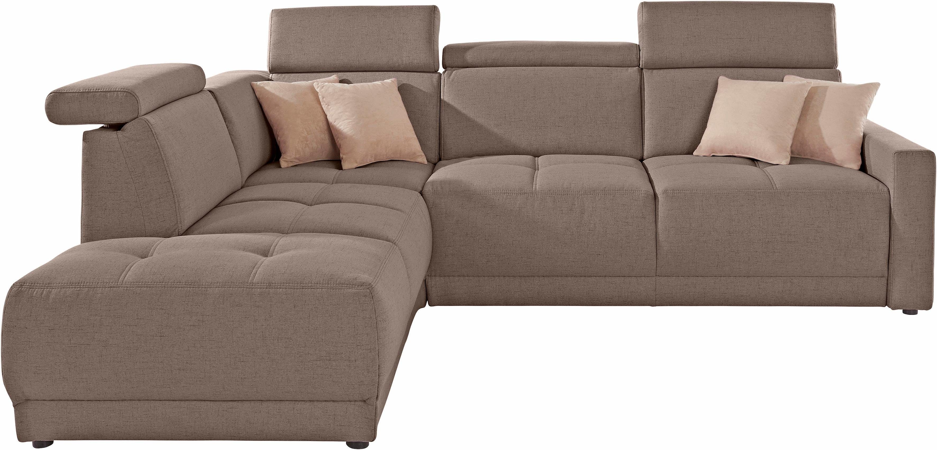 DOMO collection Hoekbank Ava, moderne zitstiksels met mooie dubbele naad, comfortabel, L-vorm met ottomane, inclusief veren, optioneel met hoofdeinde verstellingen