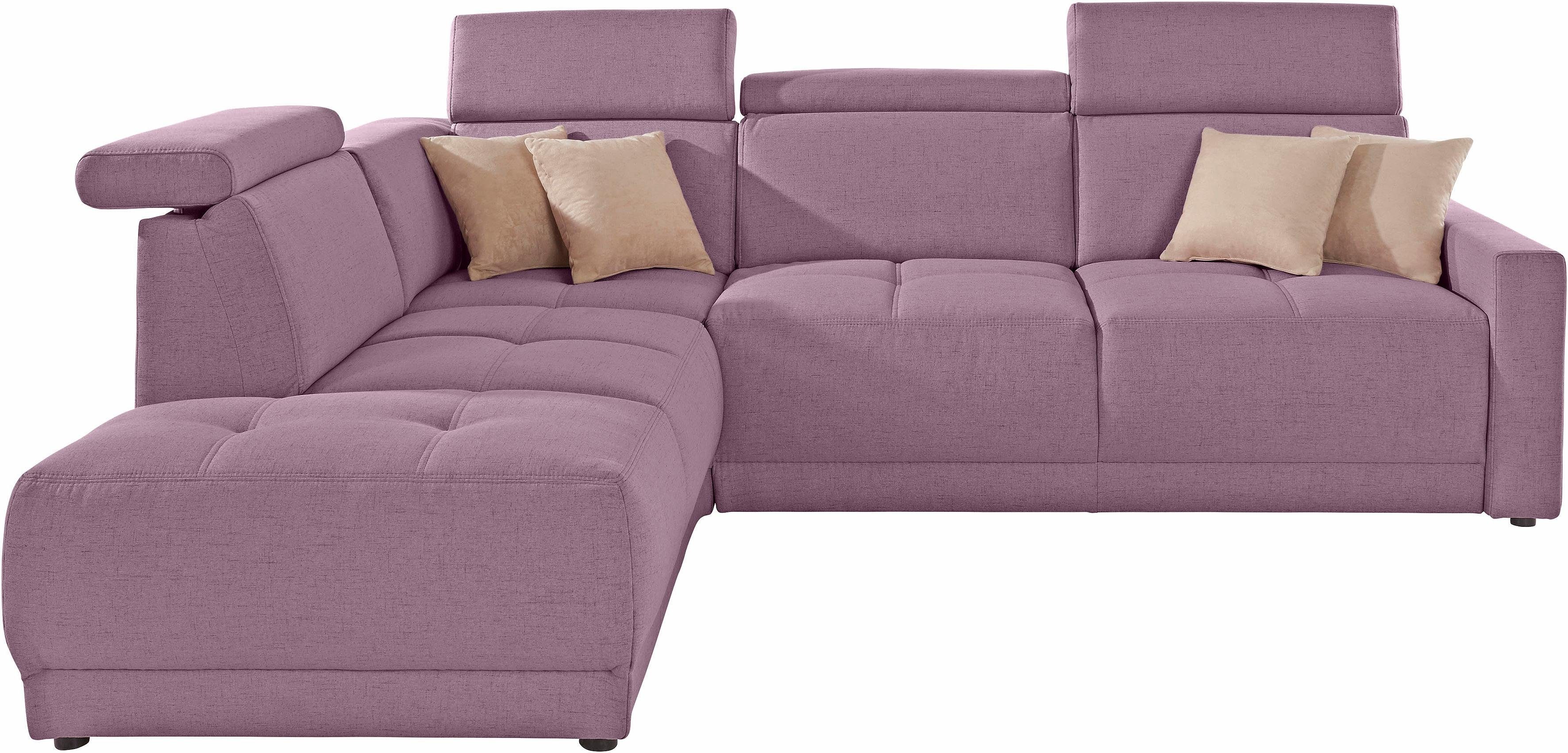 DOMO collection Hoekbank Ava, moderne zitstiksels met mooie dubbele naad, comfortabel, L-vorm met ottomane, inclusief veren, optioneel met hoofdeinde verstellingen