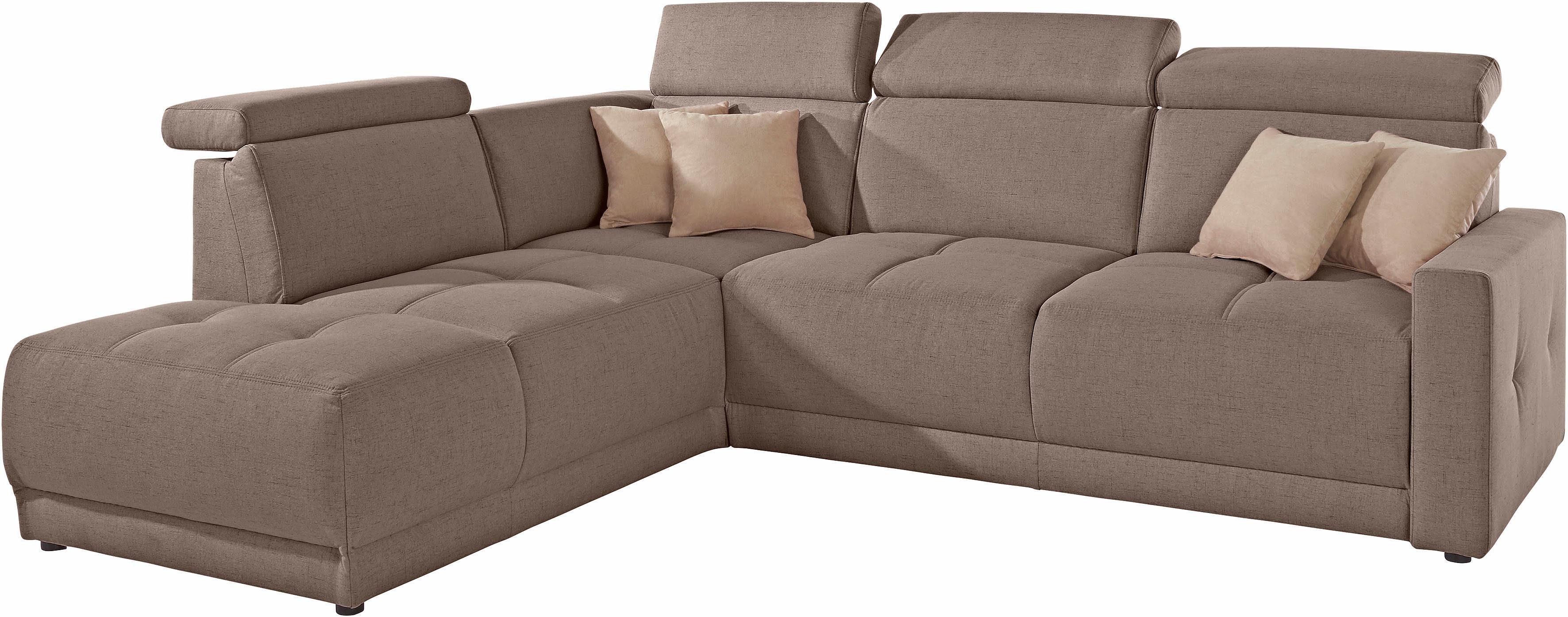 DOMO collection Hoekbank Ava, moderne zitstiksels met mooie dubbele naad, comfortabel, L-vorm met ottomane, inclusief veren, optioneel met hoofdeinde verstellingen