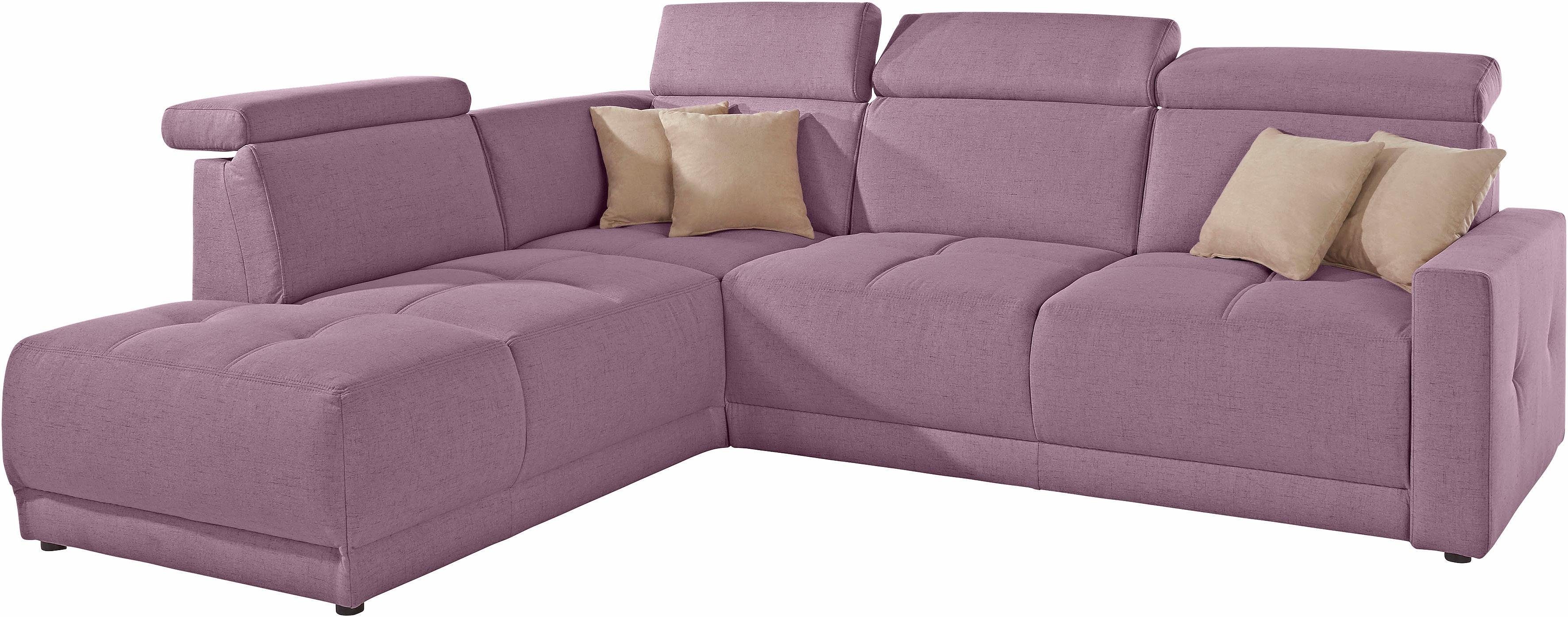 DOMO collection Hoekbank Ava, moderne zitstiksels met mooie dubbele naad, comfortabel, L-vorm met ottomane, inclusief veren, optioneel met hoofdeinde verstellingen