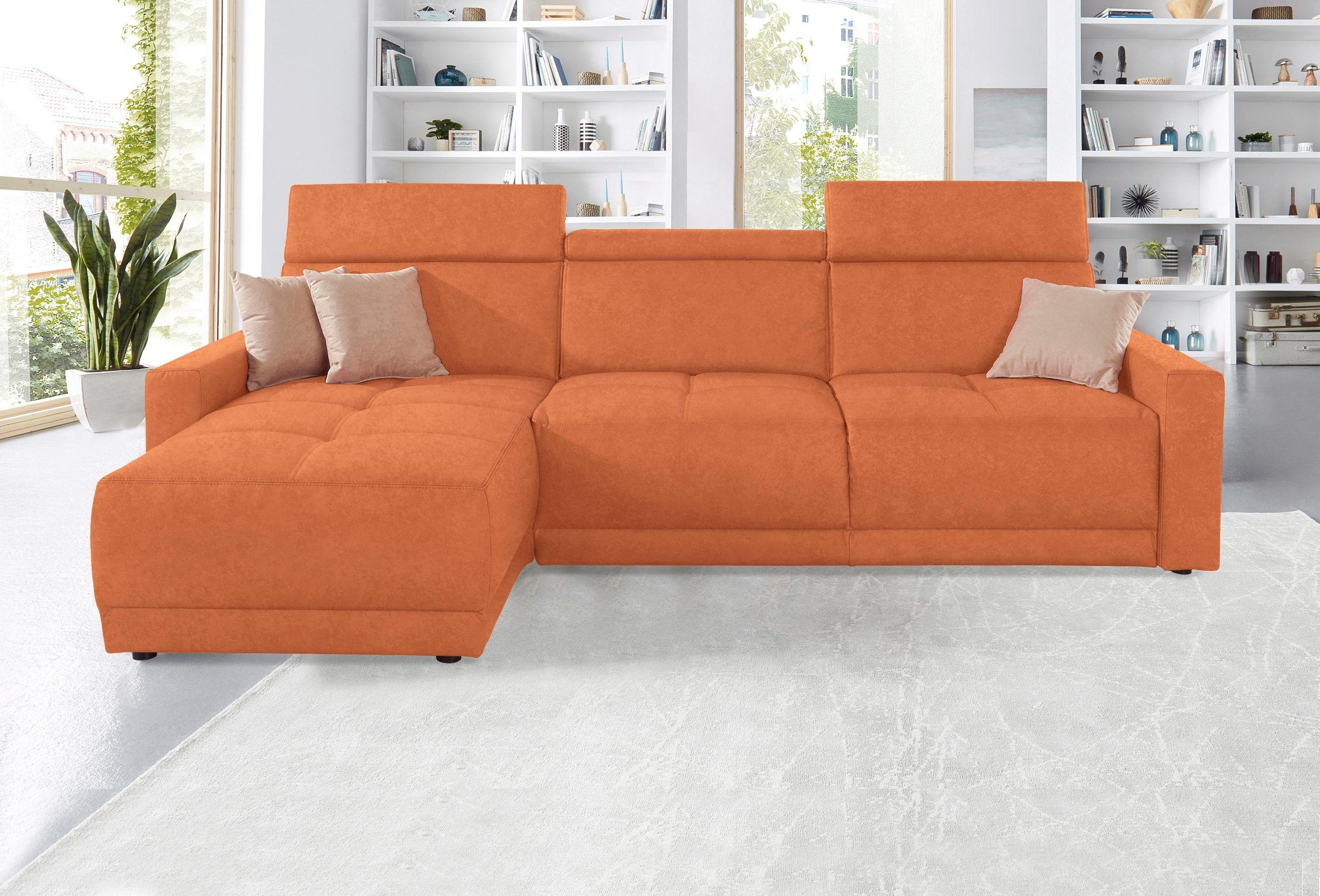 DOMO collection Hoekbank Ava met moderne zitstiksels & mooie dubbele naad, comfortabel, L-vorm oranje, hoekbanken, Récamier links, Met verstelbaar