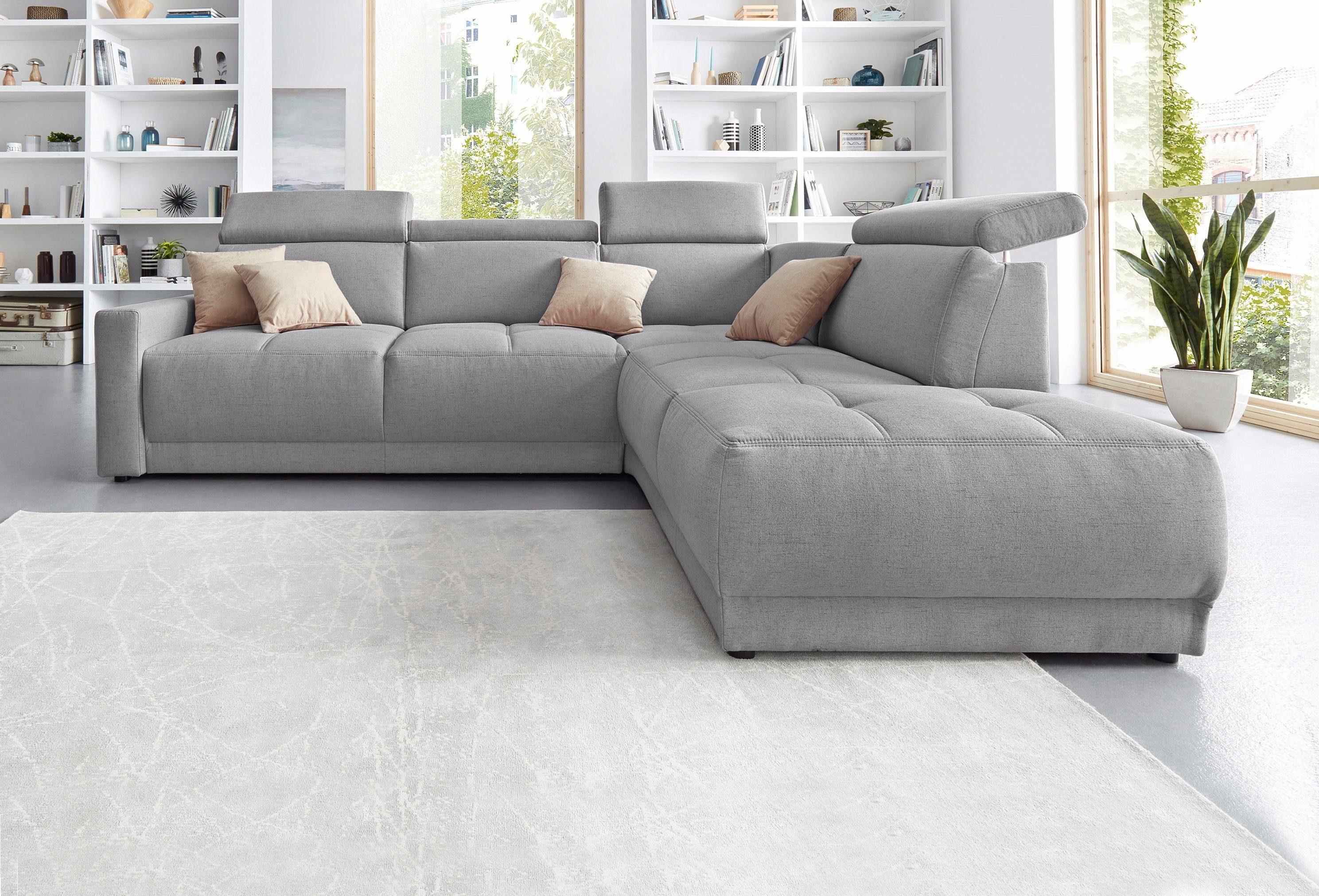 DOMO collection Hoekbank Ava, moderne Sitzheftung mit toller Doppelnaht, komfortabel, L-Form met ottomane, binnenvering naar keuze met verstelbare