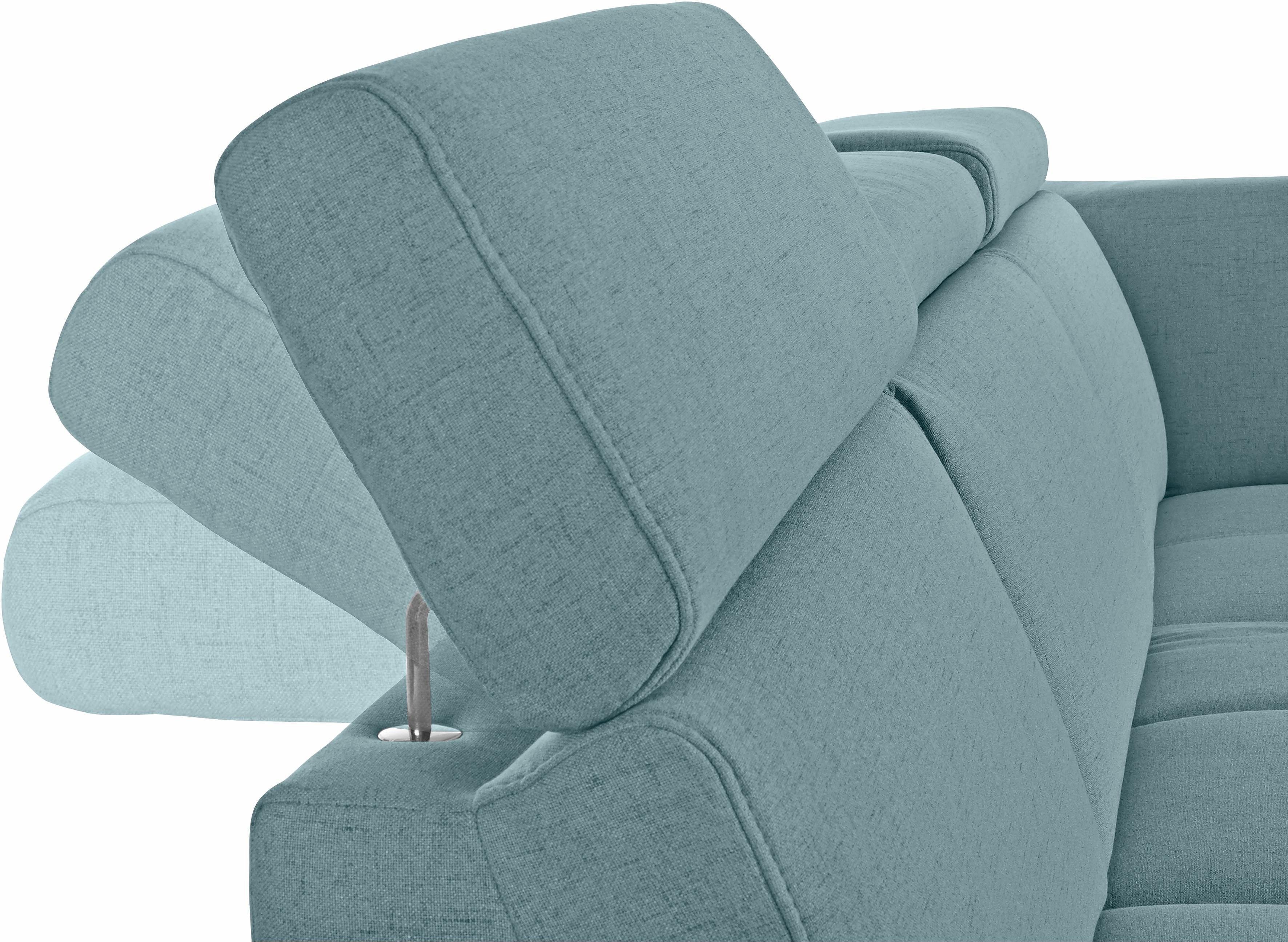 DOMO collection Hoekbank Ava, moderne zitstiksels met mooie dubbele naad, comfortabel, L-vorm met ottomane, inclusief veren, optioneel met hoofdeinde verstellingen