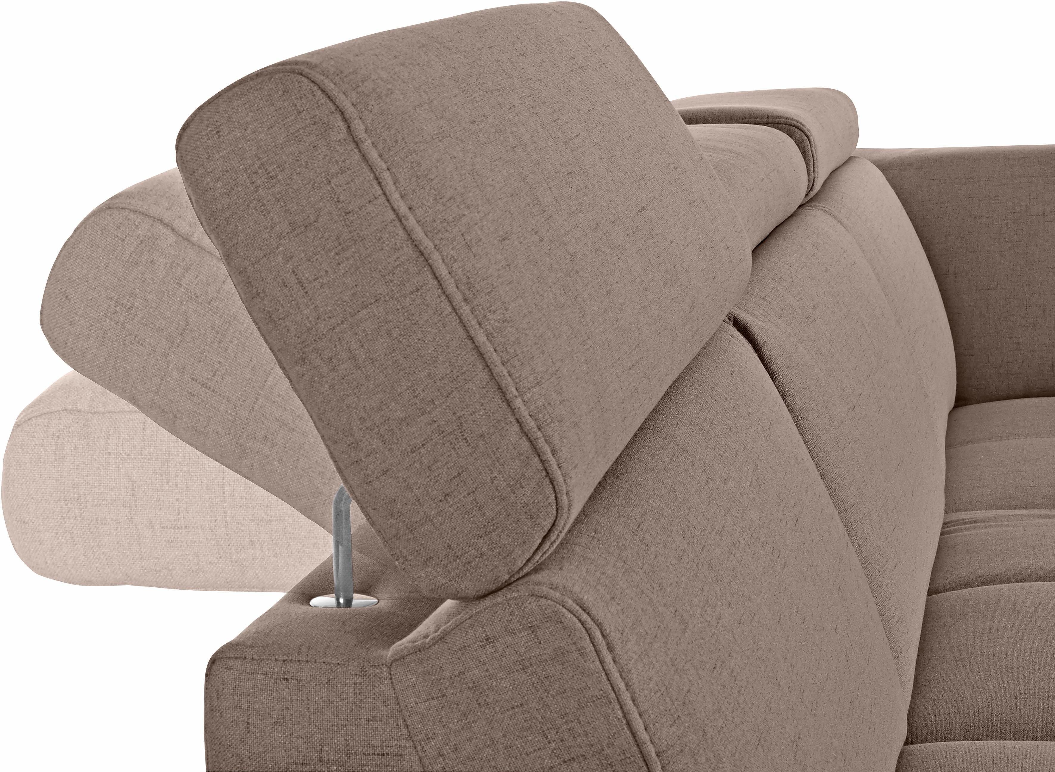 DOMO collection Hoekbank Ava, moderne zitstiksels met mooie dubbele naad, comfortabel, L-vorm met ottomane, inclusief veren, optioneel met hoofdeinde verstellingen