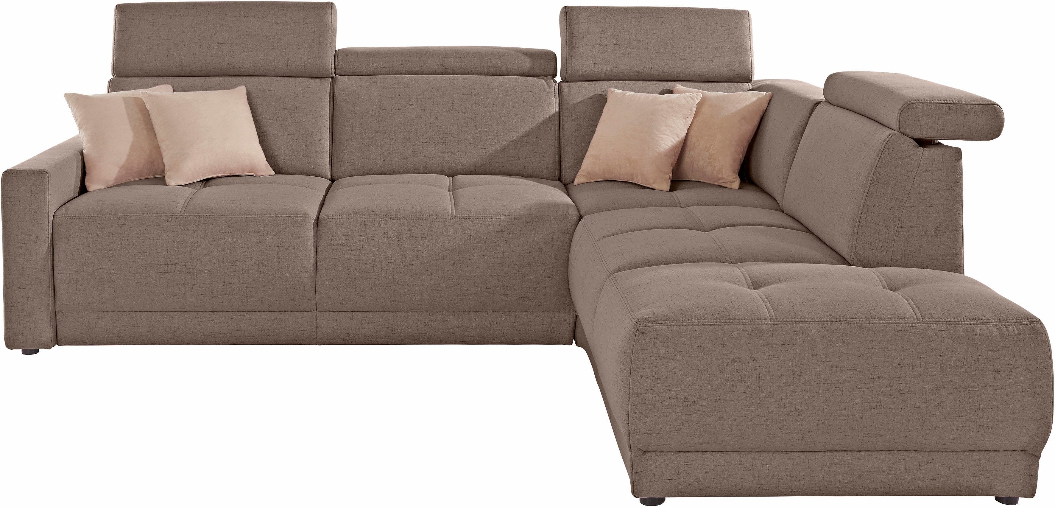 DOMO collection Hoekbank Ava, moderne zitstiksels met mooie dubbele naad, comfortabel, L-vorm met ottomane, inclusief veren, optioneel met hoofdeinde verstellingen