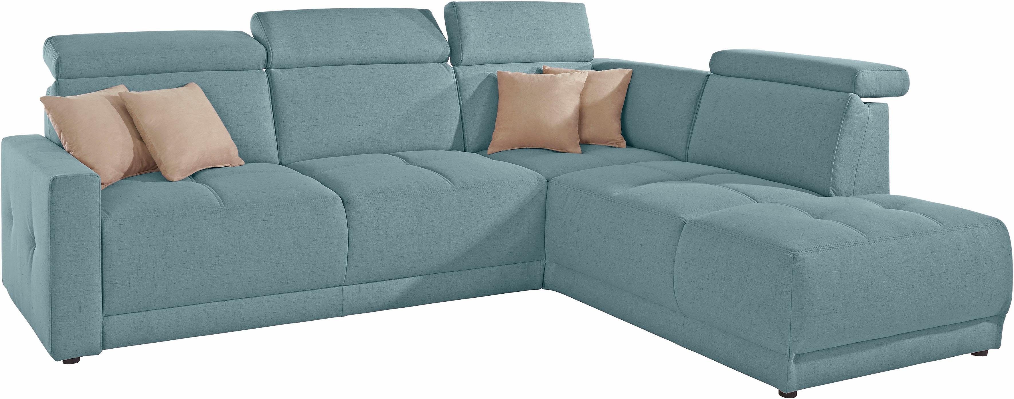 DOMO collection Hoekbank Ava, moderne zitstiksels met mooie dubbele naad, comfortabel, L-vorm met ottomane, inclusief veren, optioneel met hoofdeinde verstellingen