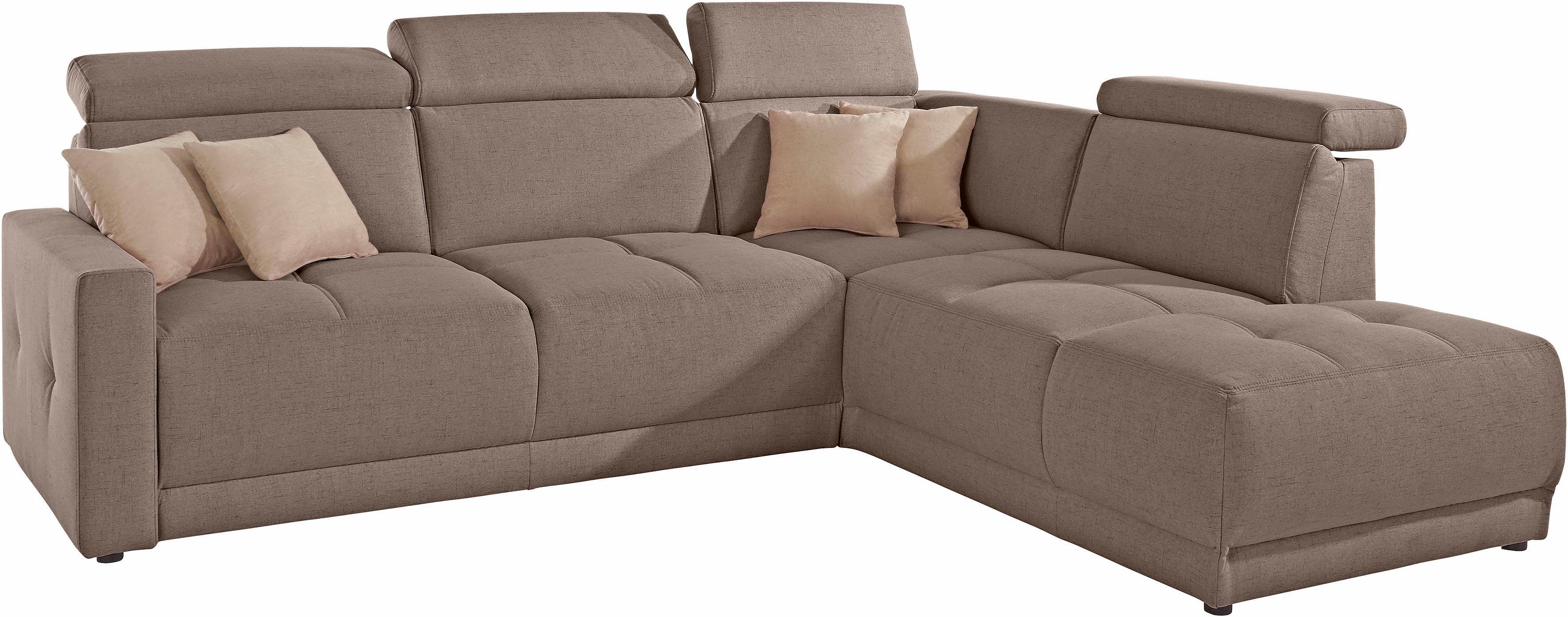 DOMO collection Hoekbank Ava, moderne zitstiksels met mooie dubbele naad, comfortabel, L-vorm met ottomane, inclusief veren, optioneel met hoofdeinde verstellingen