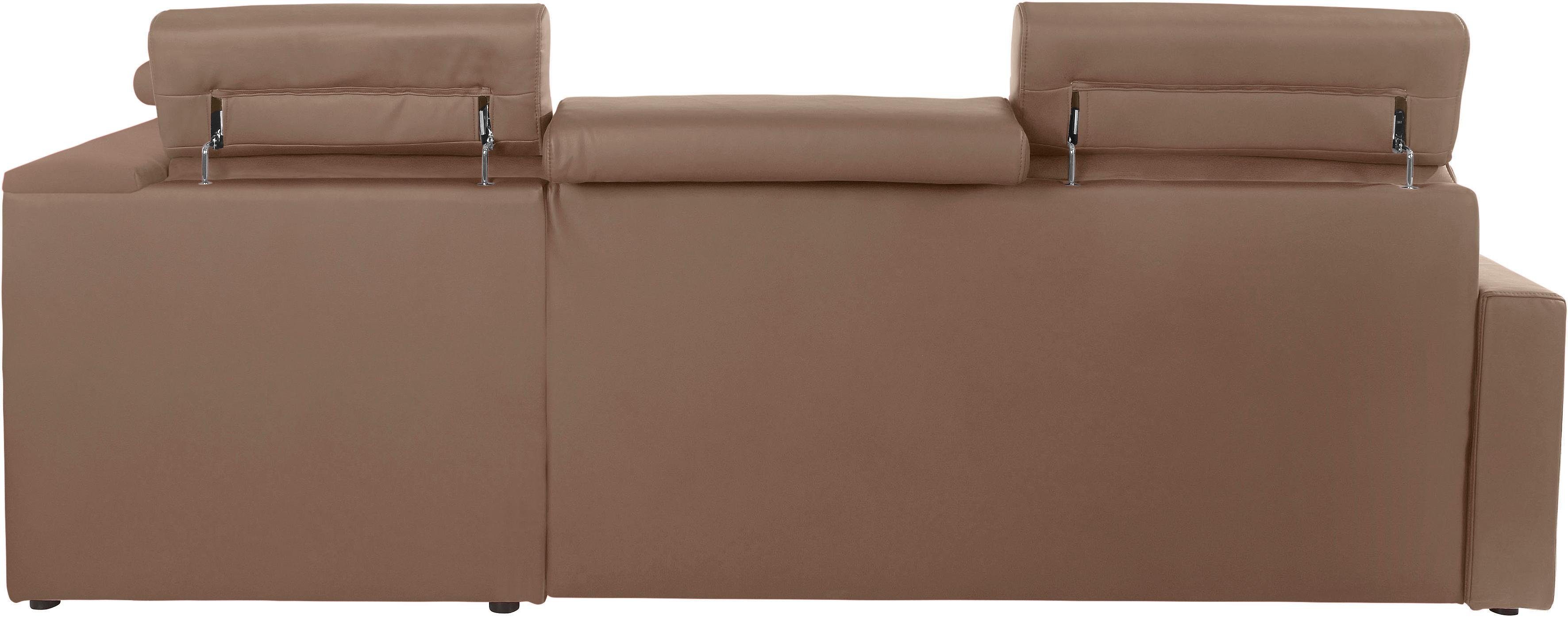 DOMO collection Hoekbank Ava, moderne zitstiksels met mooie dubbele naad, comfortabel, L-vorm met ottomane, inclusief veren, optioneel met hoofdeinde verstellingen