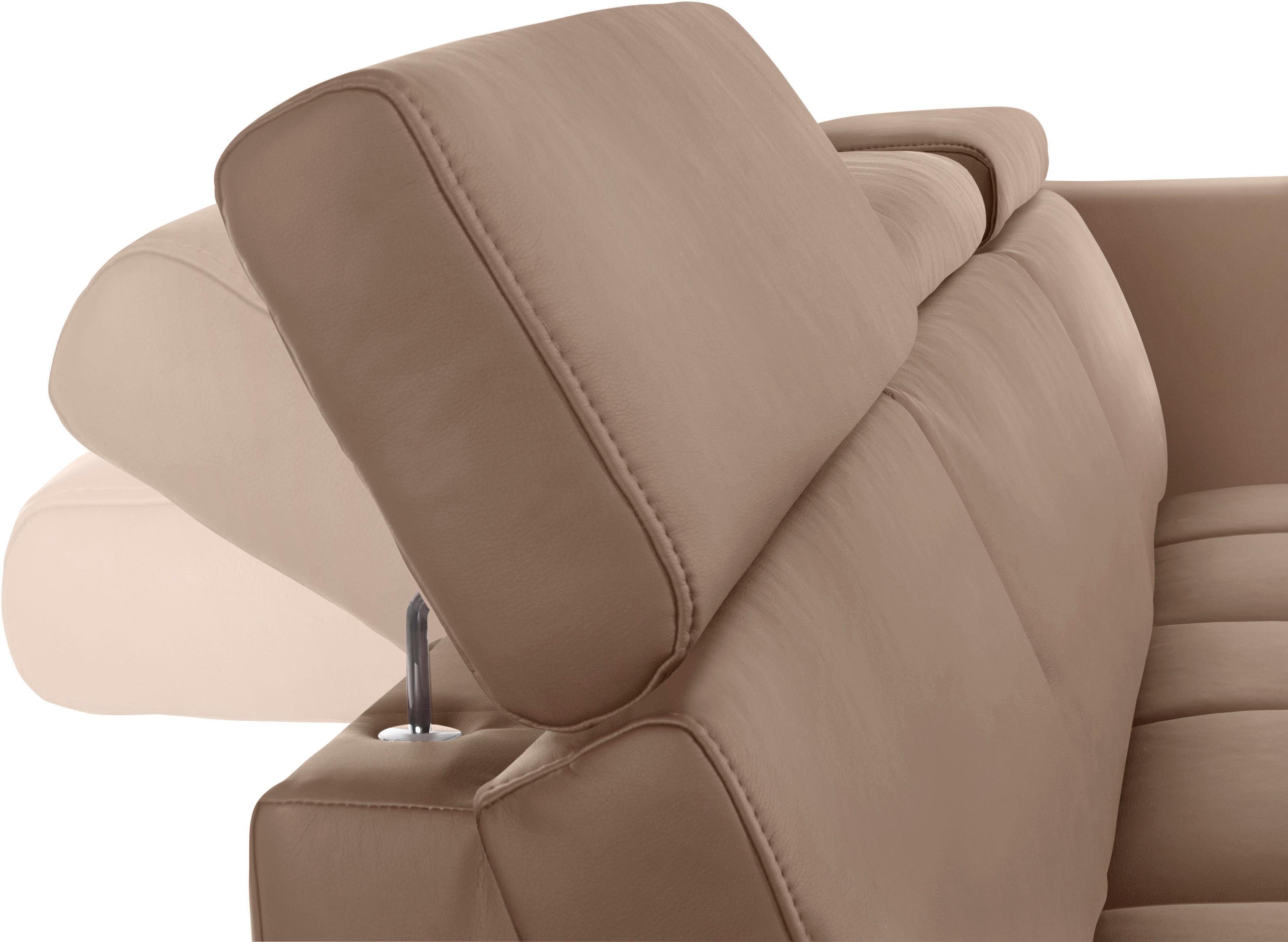 DOMO collection Hoekbank Ava, moderne zitstiksels met mooie dubbele naad, comfortabel, L-vorm met ottomane, inclusief veren, optioneel met hoofdeinde verstellingen
